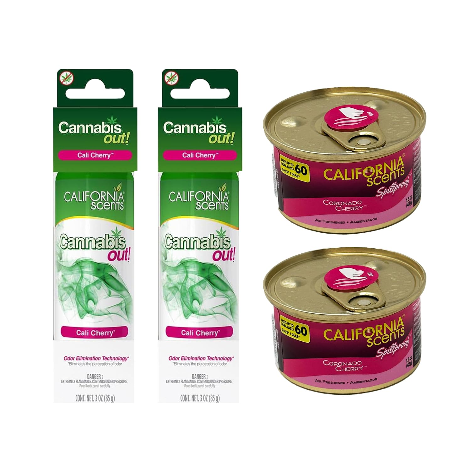 California Scents Spillproof Can, Coronado Cherry, and Cannabis Out Spray, Cali Cherry Combo Kit: Long Lasting Car Air Freshener