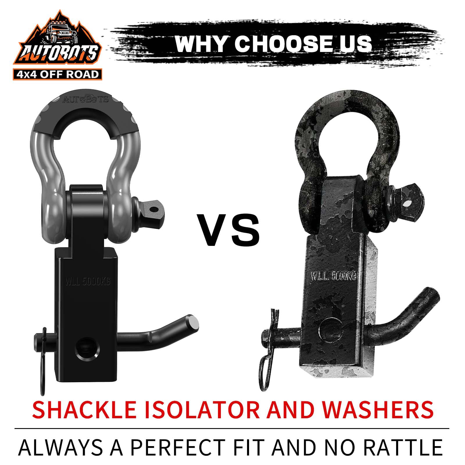 AUTOBOTS Tow Hitch Receiver 2'', 45,000 Lbs Break Strength Shackle Hitch Receiver with 5/8'' Screw Pin, 3/4 Shackle, Towing Acce