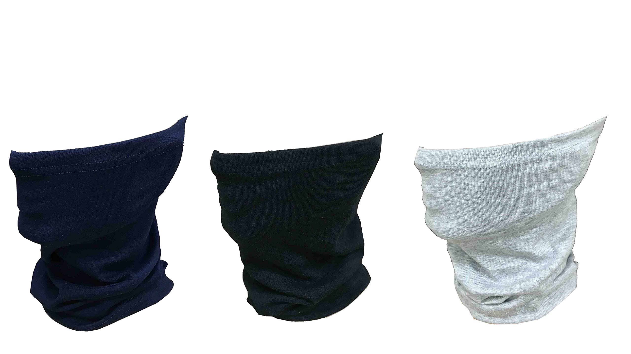 Gajraj Cotton Bandana Neck Gaiter Face Mask For Men & Women (Pack Of 3) (Black-Navy-Light Grey), Unisex