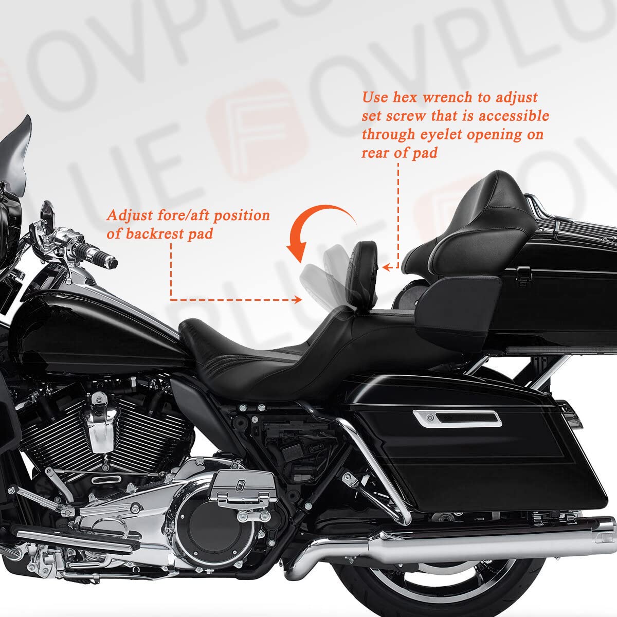 Fovplue Adjustable Rider Backrest, Detachable Plug-In Driver Backrest Pad W/Mounting Kit For Harley Touring 2009-2024,For Cvo Ro