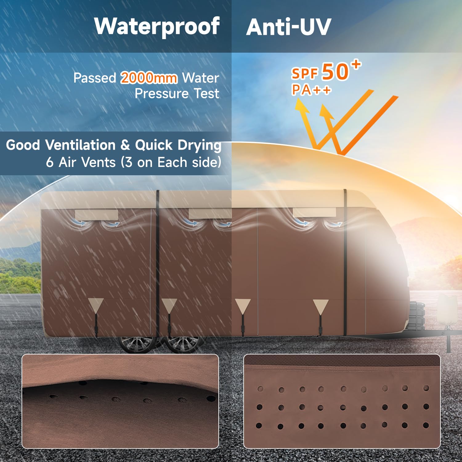 Vinpatio Oxford Fabric Travel Trailer Rv Cover - Heavy Duty 300D Ripstop Anti-Uv Waterproof Windproof Camper Cover For 20'-22' R