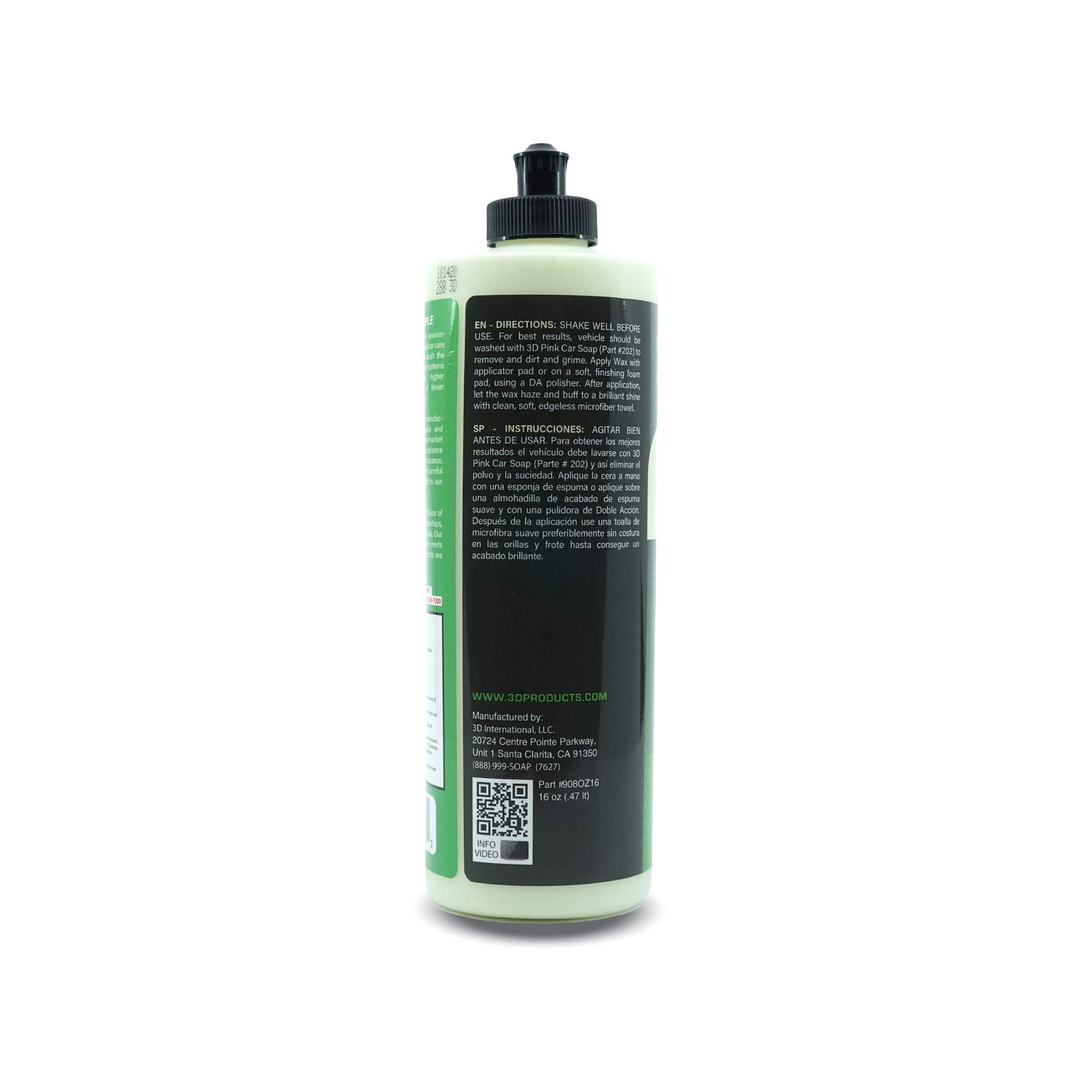 3D 3D Carnauba Wax - High Gloss Liquid Wax for Cars, RVs, Boats - 16oz - Long Lasting UV Protection