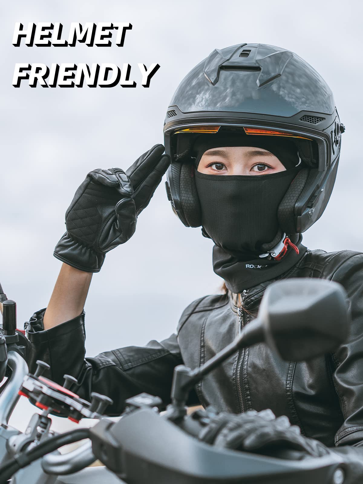 ROCKBROS Black Balaclava Face Mask - Thin Summer Cooling Neck Gaiter, UV Protection, Breathable Helmet Liner for Motorcycle & Bicycle, Medium-Large