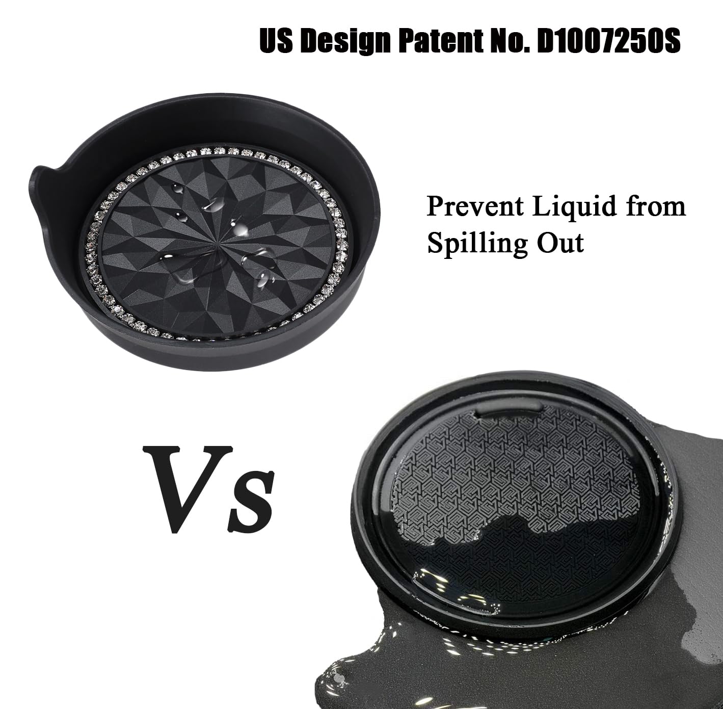 Amooca Car Cup Coaster Universal Non-Slip Cup Holders Bling Crystal Rhinestone Car Interior Accessories 4 Pack Black Flower