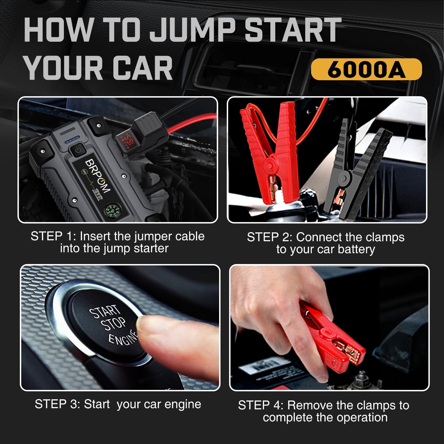 BRPOM Car Jump Starter 6000A Peak 26800mAh Auto Booster Battery Charger BM501