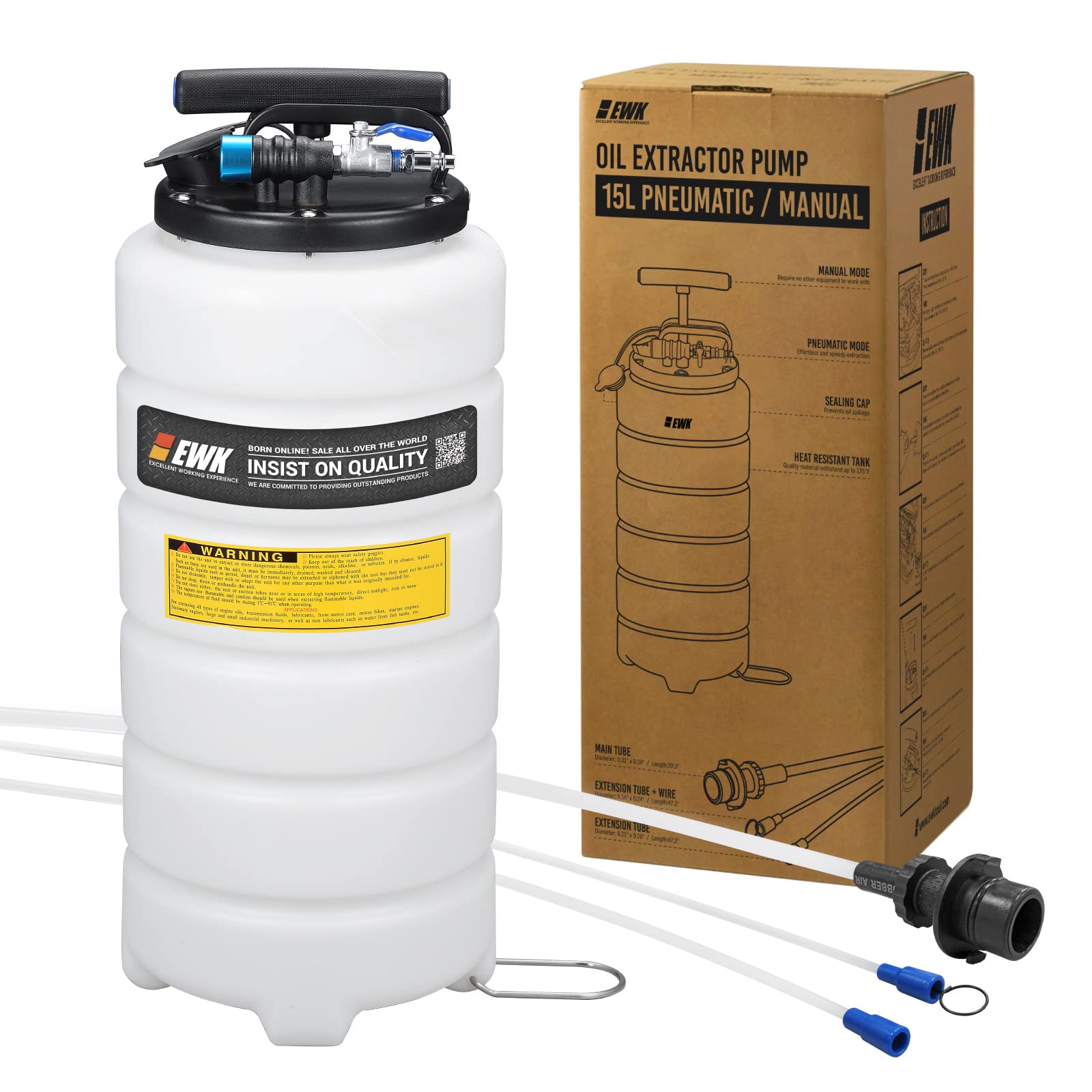 Ewk Patented 15L Pneumatic/Manual Oil Extractor Change Pump For Automotive Fluids Vacuum Evacuation Fluid Extractor