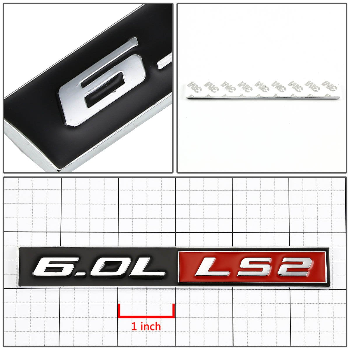 Metal Emblem Decal Logo Trim Badge 6.0L Ls2 Black & Red