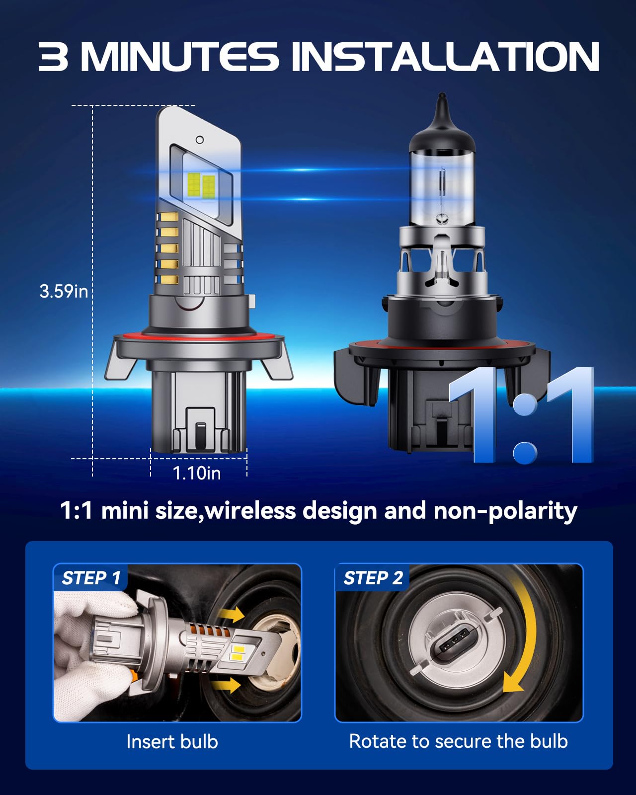 Laxmas H13 LED Bulbs 28000LM, 6500K Cool White, Plug-N-Play, H13/9008, Pack of 2