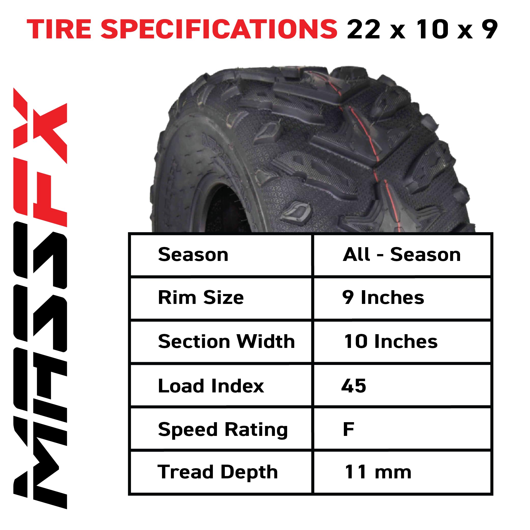 Massfx Grinder 22X10-9 Rear Atv Tire, 6-Ply Rating, Chip & Tear Resistant, Micro Tread Technology, For Soft And Hard Pack Ground