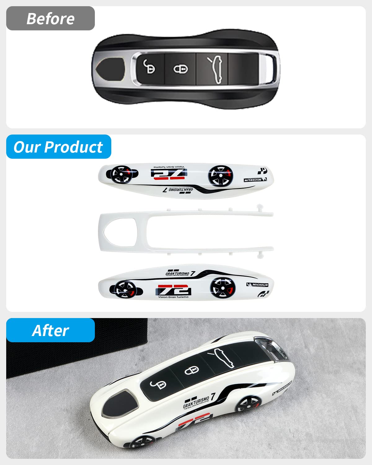 LIMBQS Car Key Protection Keychain for Porsche Panamera 911 Cayenne Taycan - New White, ABS Plastic, Item Size No. 72