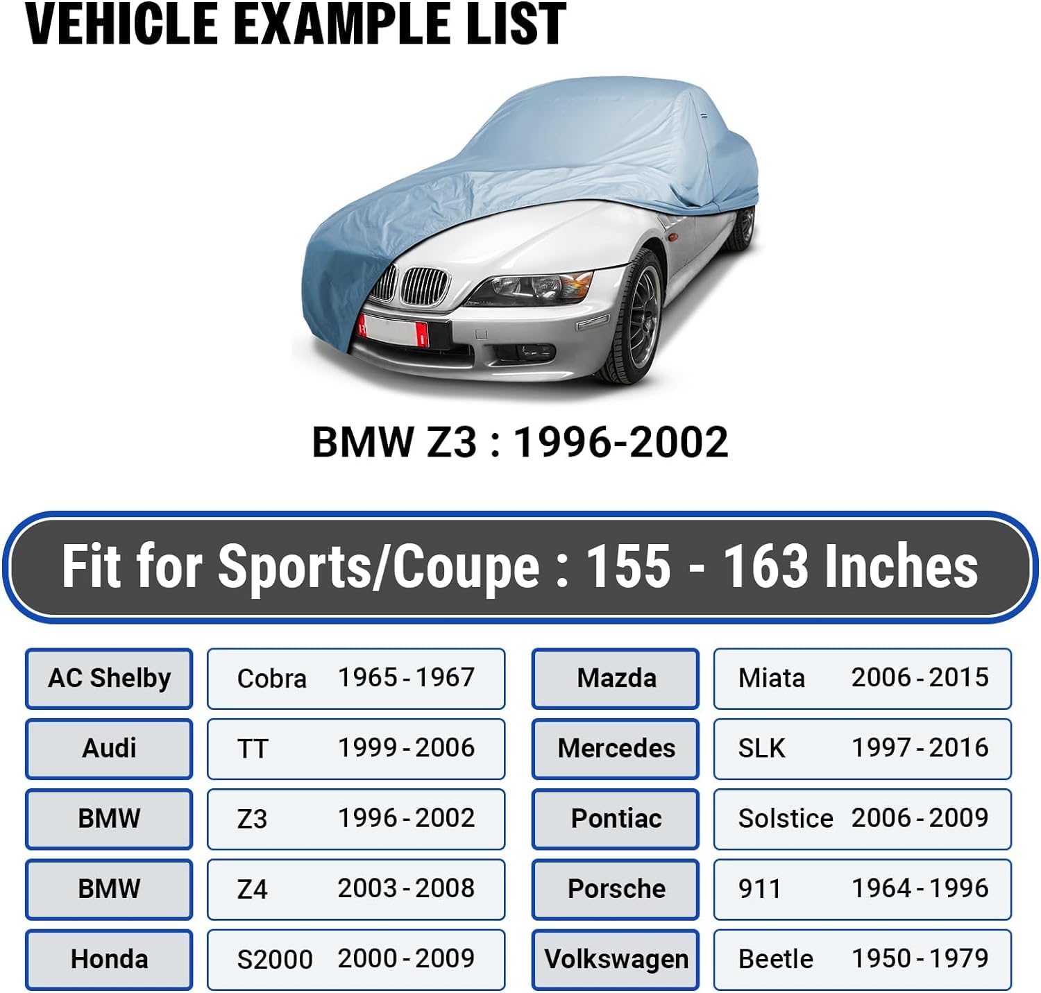 Icarcover 18-Layer Car Cover Waterproof All Weather, Premium Quality Car Covers For Automobiles, Uv Protection, Bmw Z3, Z4, Chry