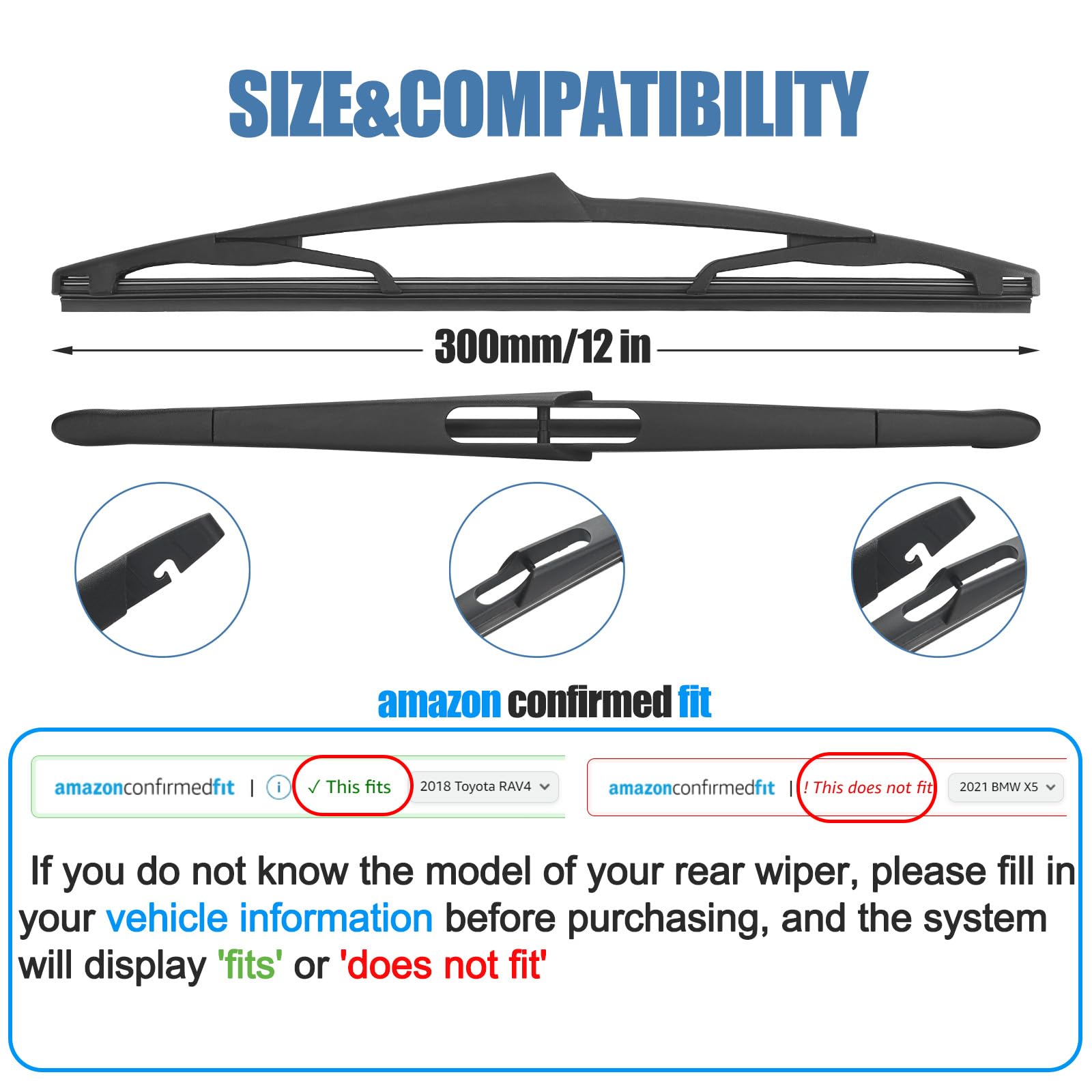 12'' Rear Wiper Blade,Back Windshield Wiper For Mitsubishi Outlander 24-21 /Nissan Rogue 23-08 Kicks 23-17 Juke 17-11 Pathfinder