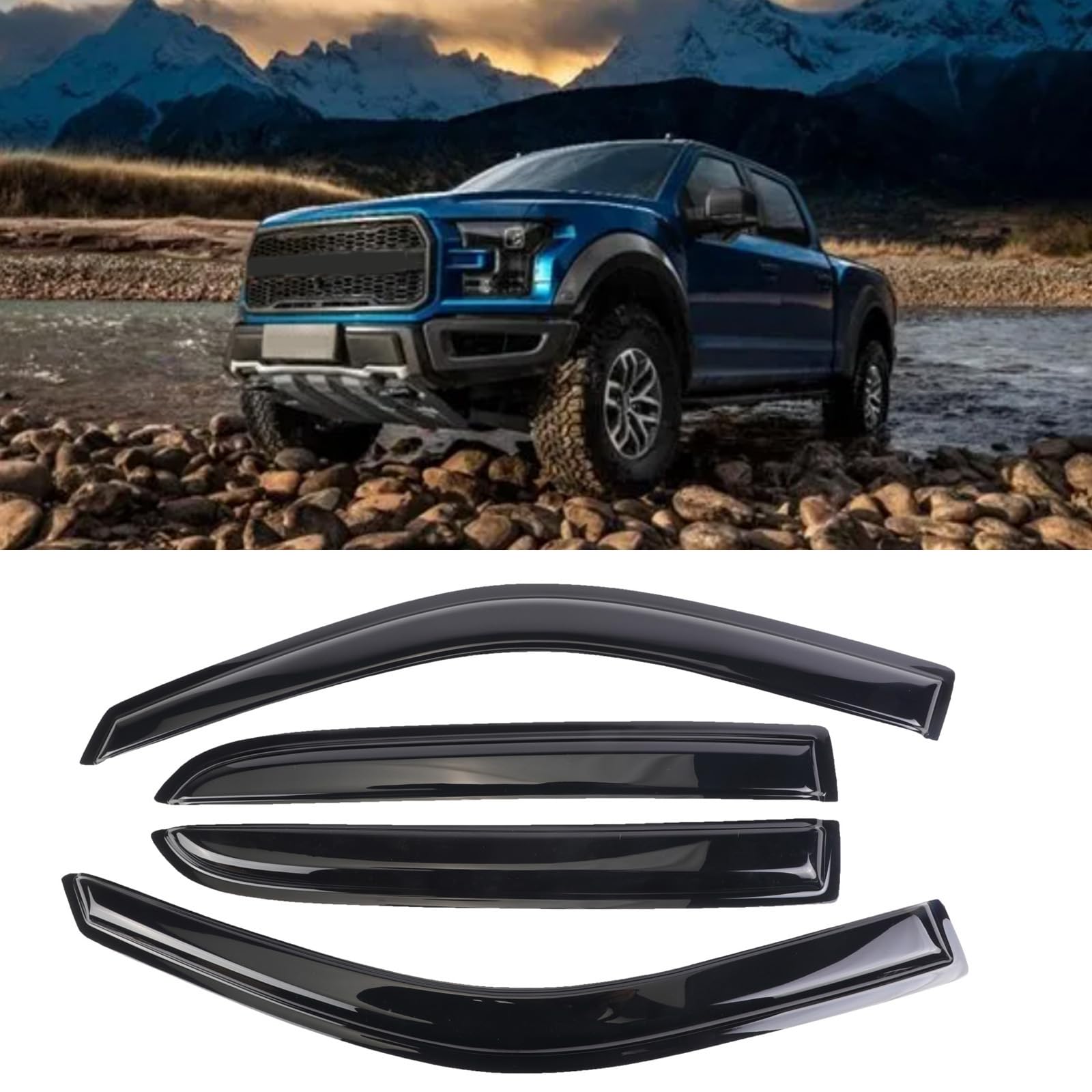 Sontian Window Visor Tape-On Side For 2009-2014 Ford F-150 Supercrew, Window Deflectors For Trucks Rain Guards, Window Visors Fo