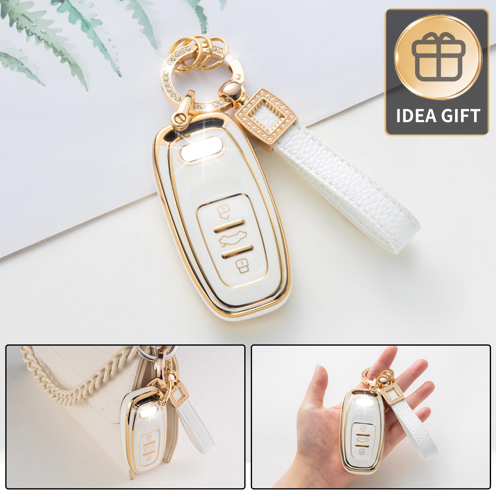Cacarlike For Toyota Key Fob Cover With Leather Lanyard, Car Key Fob Case Compatible With Toyota 2018-2022 Camry Rav4 Highlander