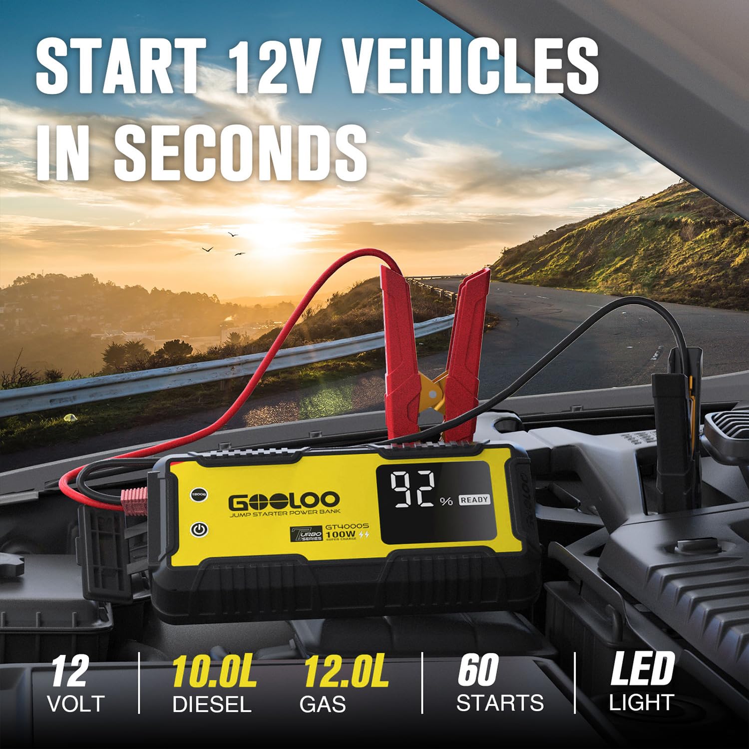 GOOLOO GT4000S Jump Starter 4000A for 10L Diesel & 12L Gas Engines, Fast-Charging Lithium Power Bank, Yellow