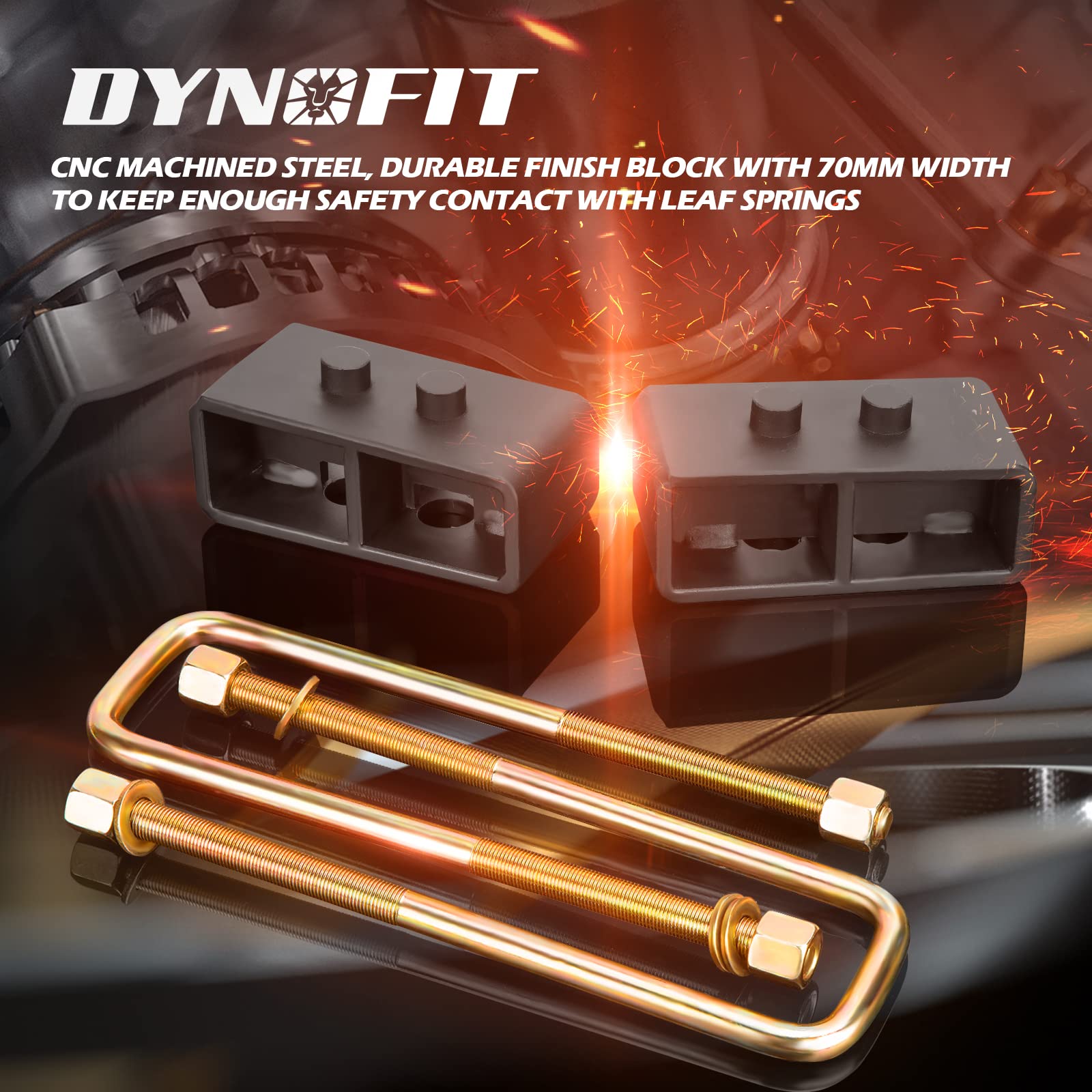 2 Inch Rear Lift Blocks For Ford F150 2004-2020, Dynofit 2'' Suspension Leveling Block Kit With Extended U-Bolts For F-150 2Wd 4