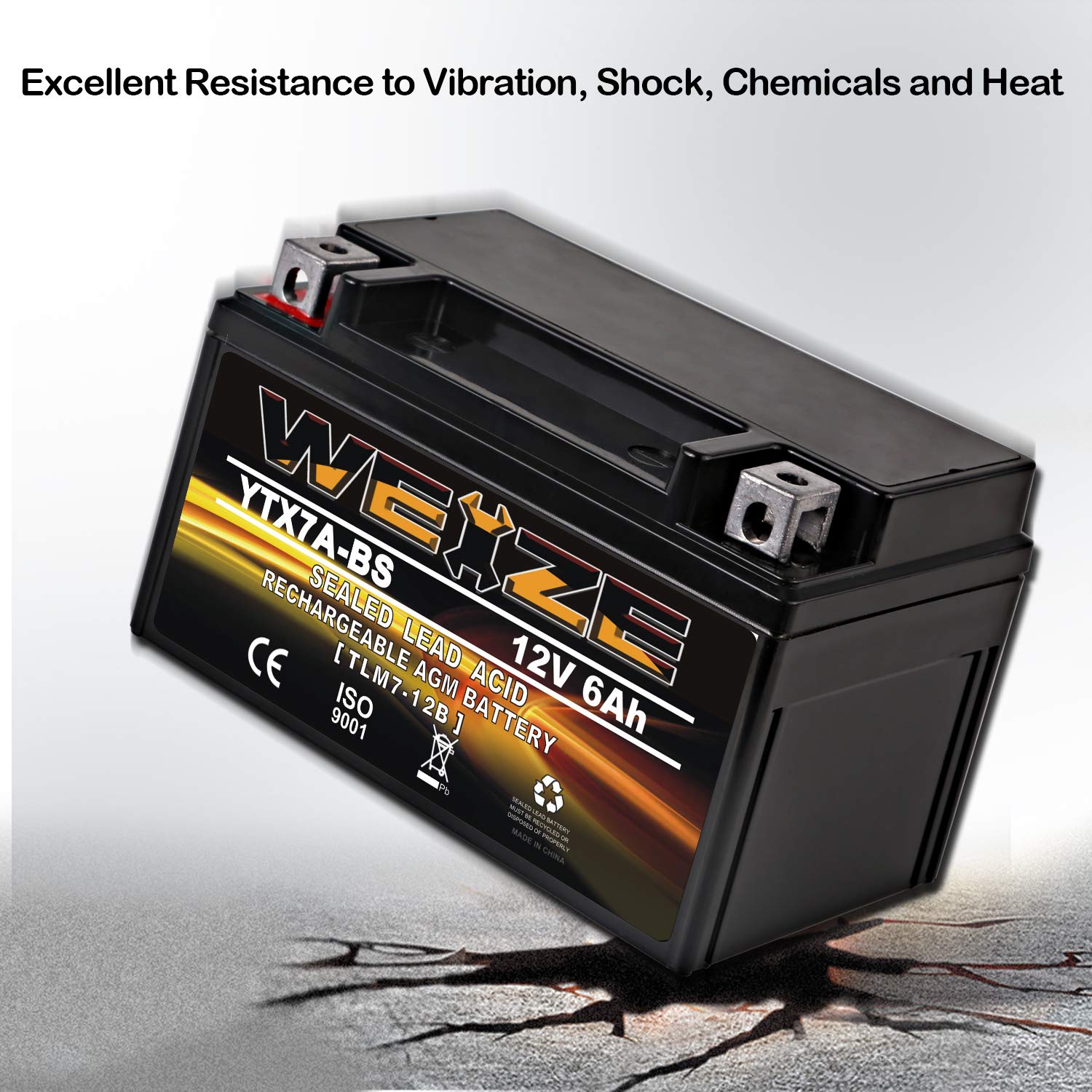WEIZE YTX7A-BS Sealed AGM Motorcycle Battery - Maintenance Free, 5.90 x 3.43 x 3.74 inches, Compatible with 50CC 125CC