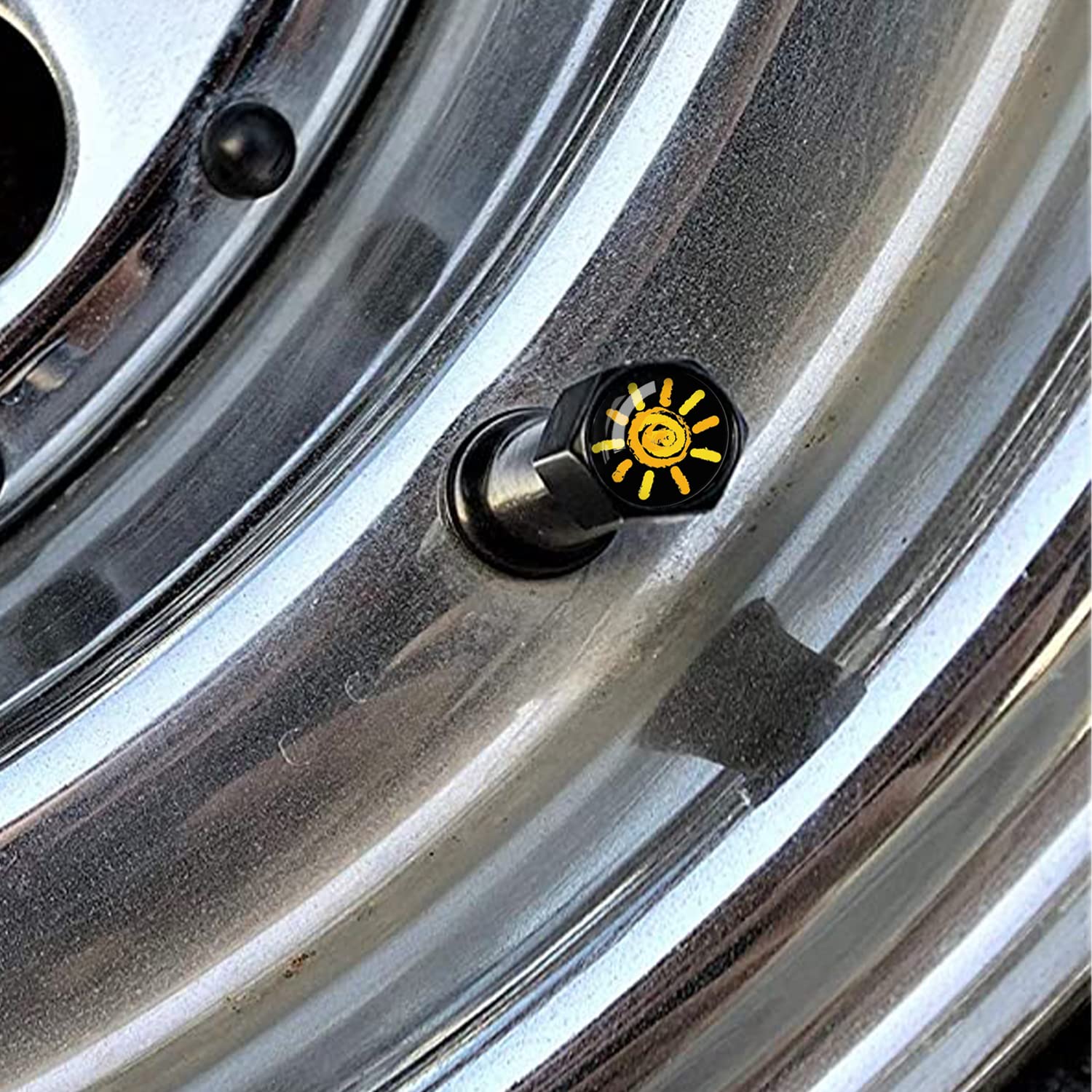 Metal Car Wheel Tire Valve Stem Caps 4 Pack Sunshine Aluminum Car Tire Air Valve Caps For Cars, Trucks, Bikes, Motorcycles, Bicy