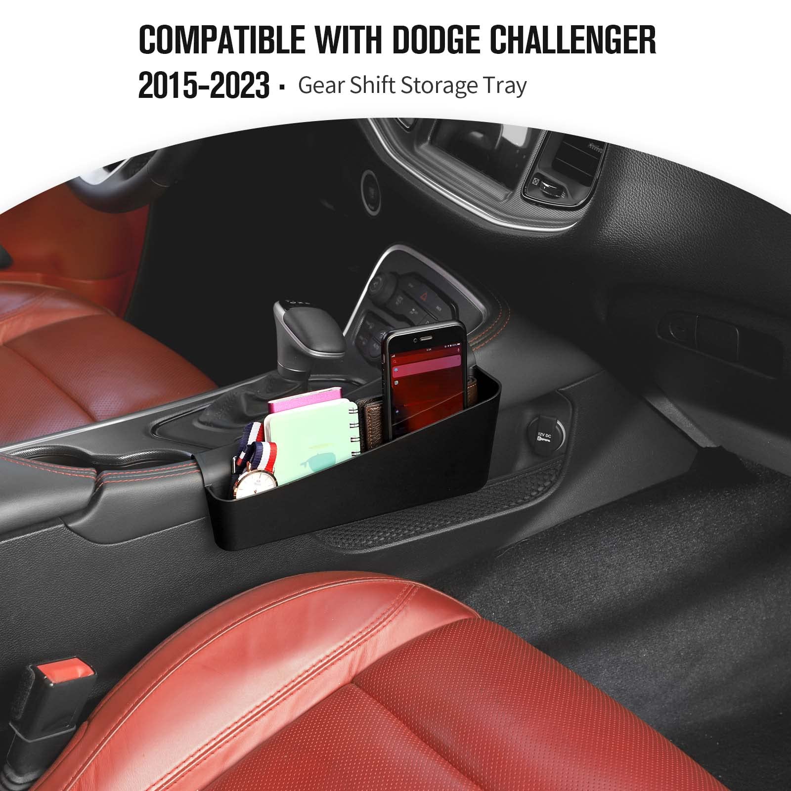 JeCar Storage Tray Organizer for Dodge Challenger 2015-2023, Black, JC2466, Durable Acrylonitrile Butadiene Styrene Material