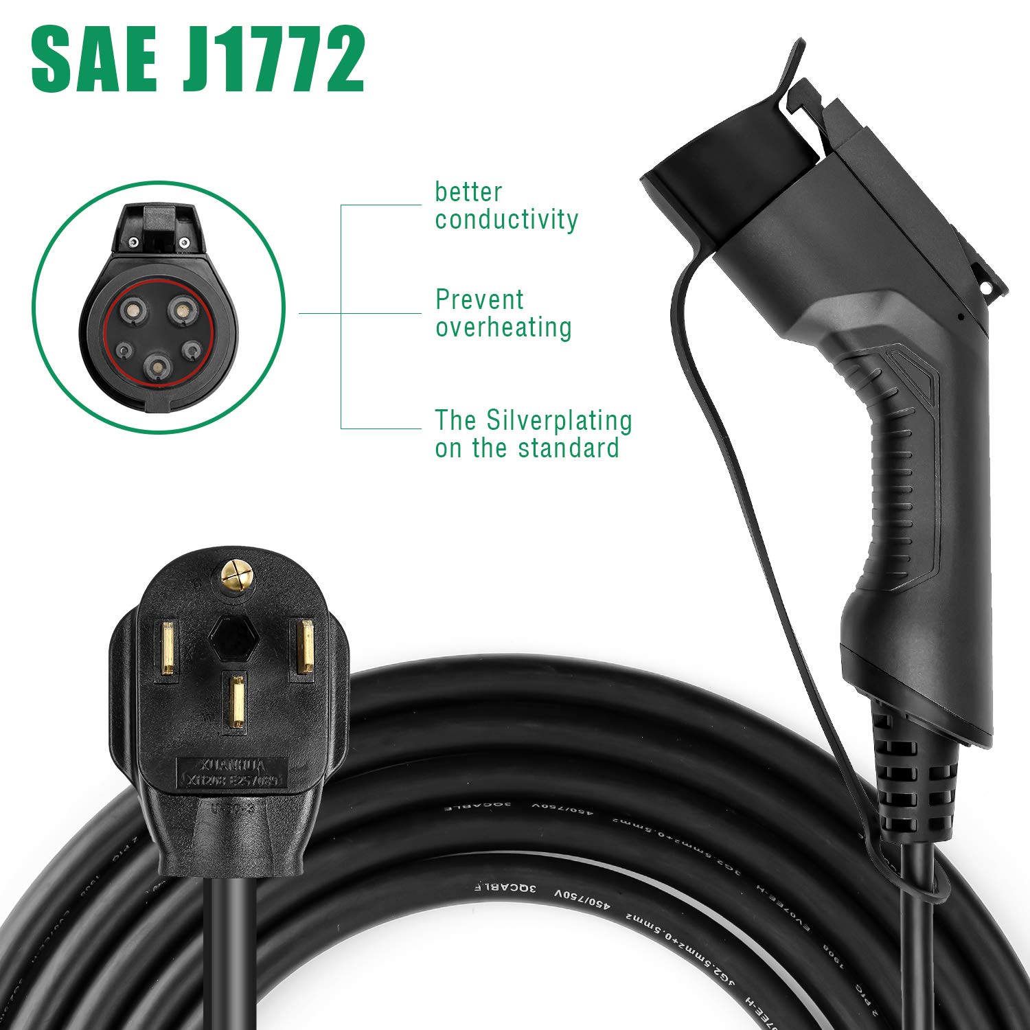 LEFANEV 32 Amp Portable EV Charger Level 2, NEMA 14-50, 20ft, Black, Model PCD041-32A-NEMA14-50