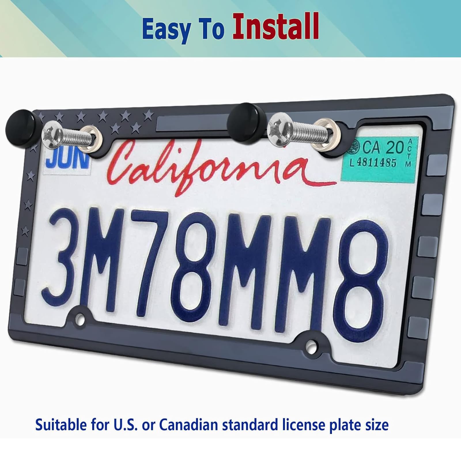 Bggtmo American Flag License Plate Frames- Patriotic Usa Stars And Stripes Plastic Car Tag Holder Cover (Gloss On Matte Black) W