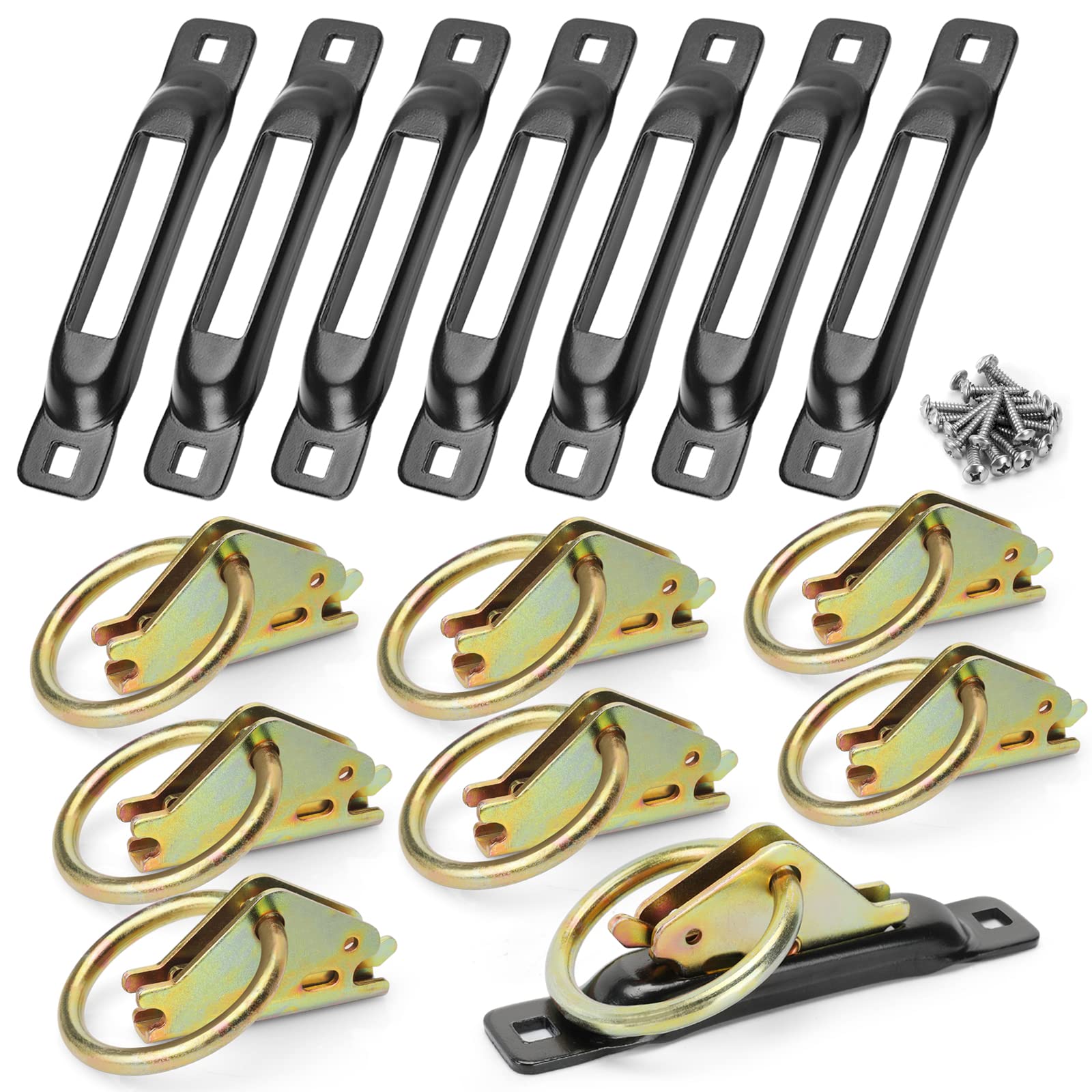 Eapele E-Track Accessories Set - 8 Pcs E-Track O-Ring & 8 Pcs E-Track Single Slot Tie-Downs Compatible With Cargo Loads In Flatb