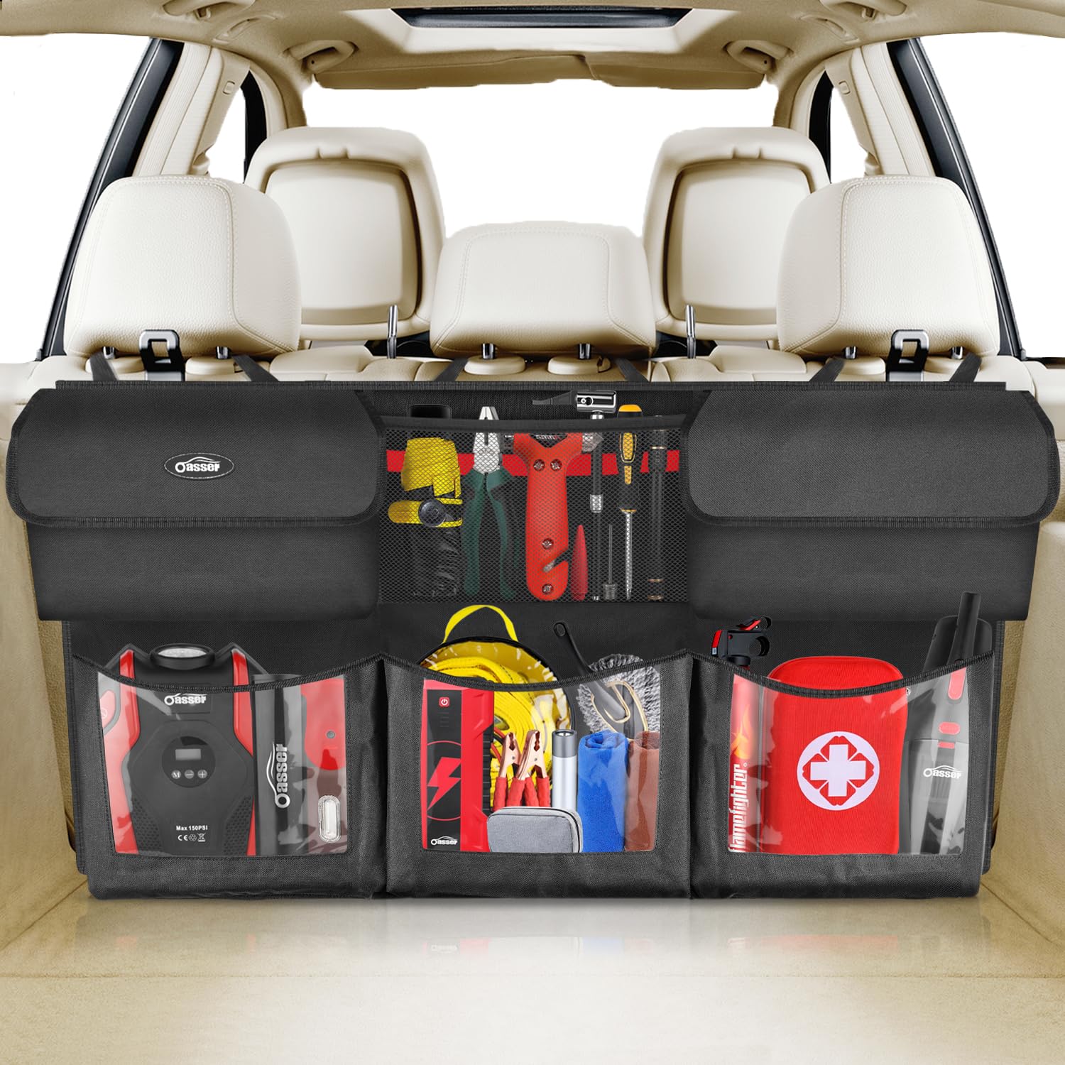 Oasser Trunk Organizer For Car, Hanging Car Organizer With 6 Large Pockets 3 Adjustable Straps 43.3X19Inch