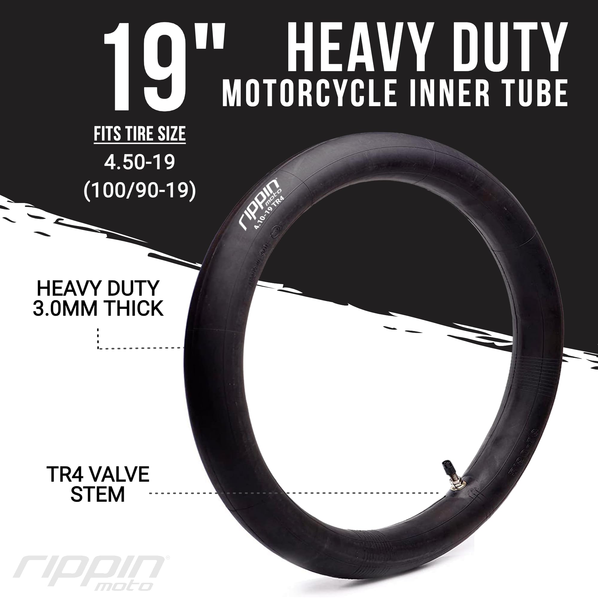 Rippin Moto Heavy Duty Motorcycle Tube 100/90-19 (4.10 x 19) - 3mm Thick, TR4 Valve, Fits Most Dirt Bike Tires
