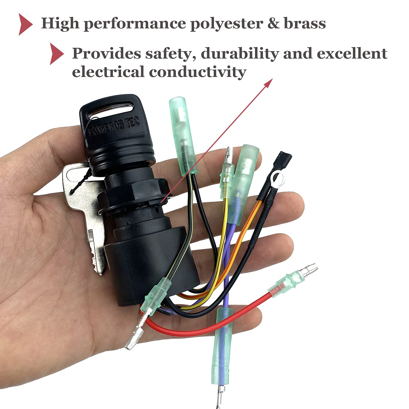 SKARUMMER Boat Ignition Switch with Key Replacement, 3 Position, 6 Wire Connectors, Model 87-17009A2, Durable Brass Material