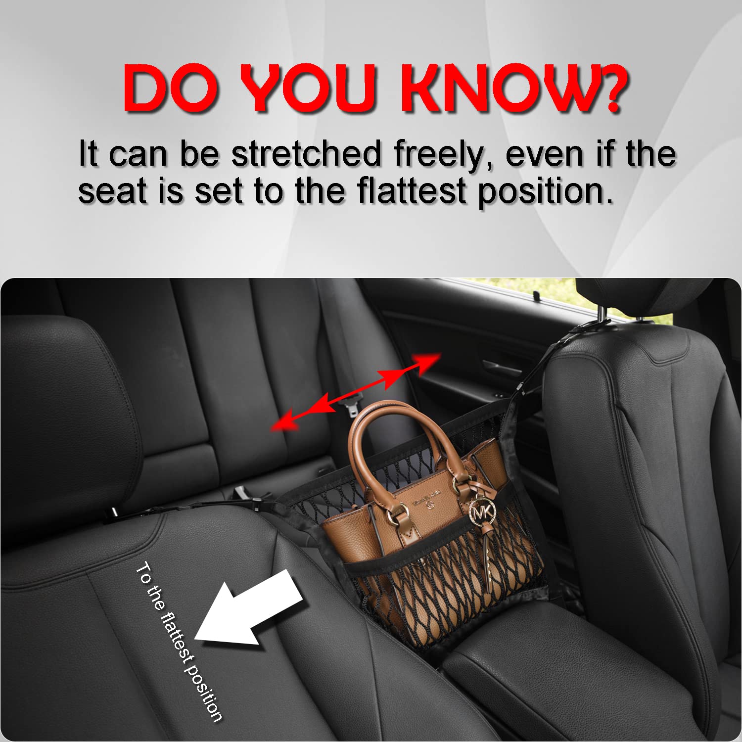 Ameiq Car Accessories, Car Organizer Storage Between Front Seats, Car Purse Holder, Handbag Holder Of 3 Layers Mesh Net Pocket Bag, Backseat Dog Pet Barrier, Patented