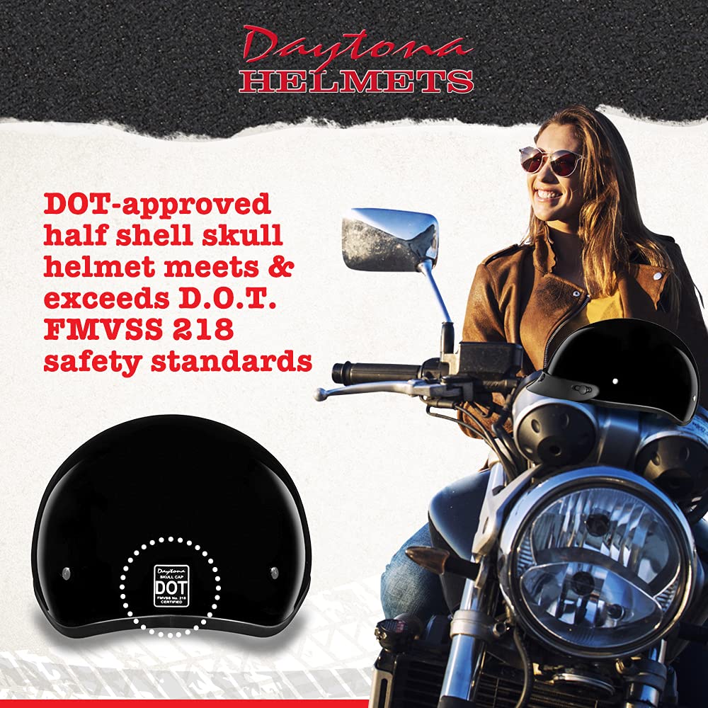 Daytona Helmets Half Skull Cap Motorcycle Helmet - Dot Approved Hi-Gloss Black] L] Wvisor]
