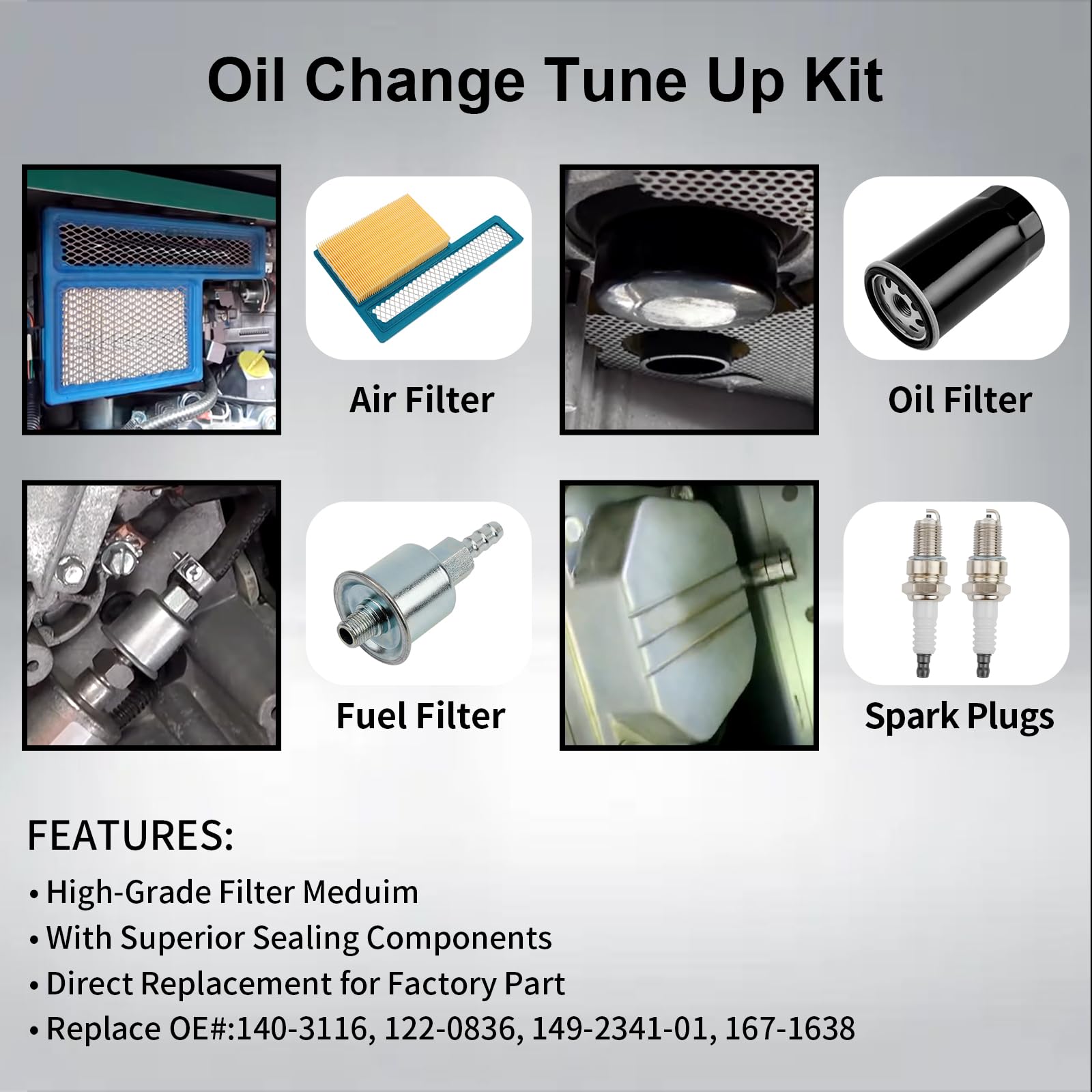 ATRACYPART Tune Up Kit 140-3116 for Onan RV QG Generators 5500/7000 with Air Filter, Oil Filter, Fuel Filter & Spark Plug