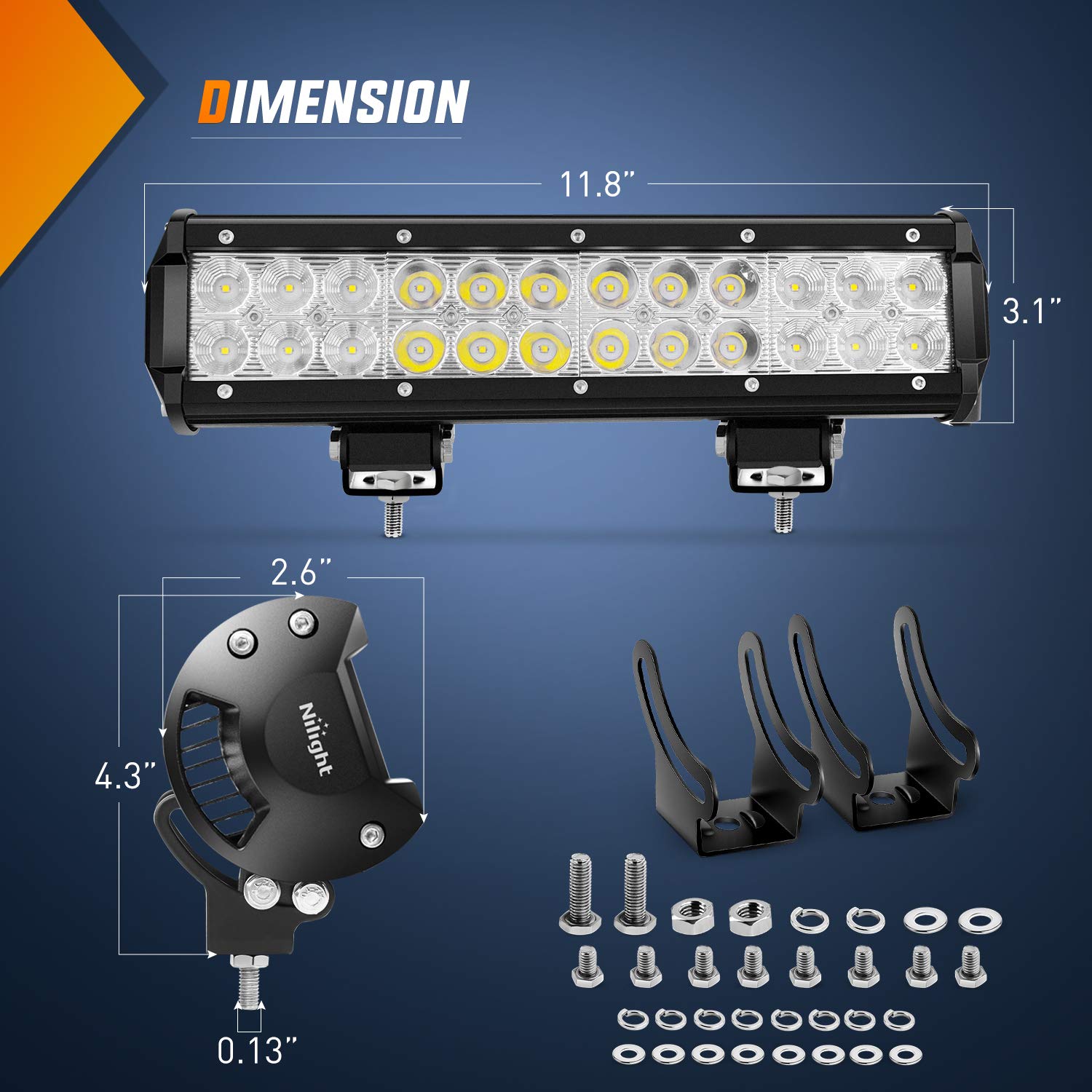 Nilight 12 Inch 72W Led Light Bar Spot Flood Combo 2Pcs 4 Inch 18W Led Pods Boat Lights Driving Fog Lights Work Light For Trucks