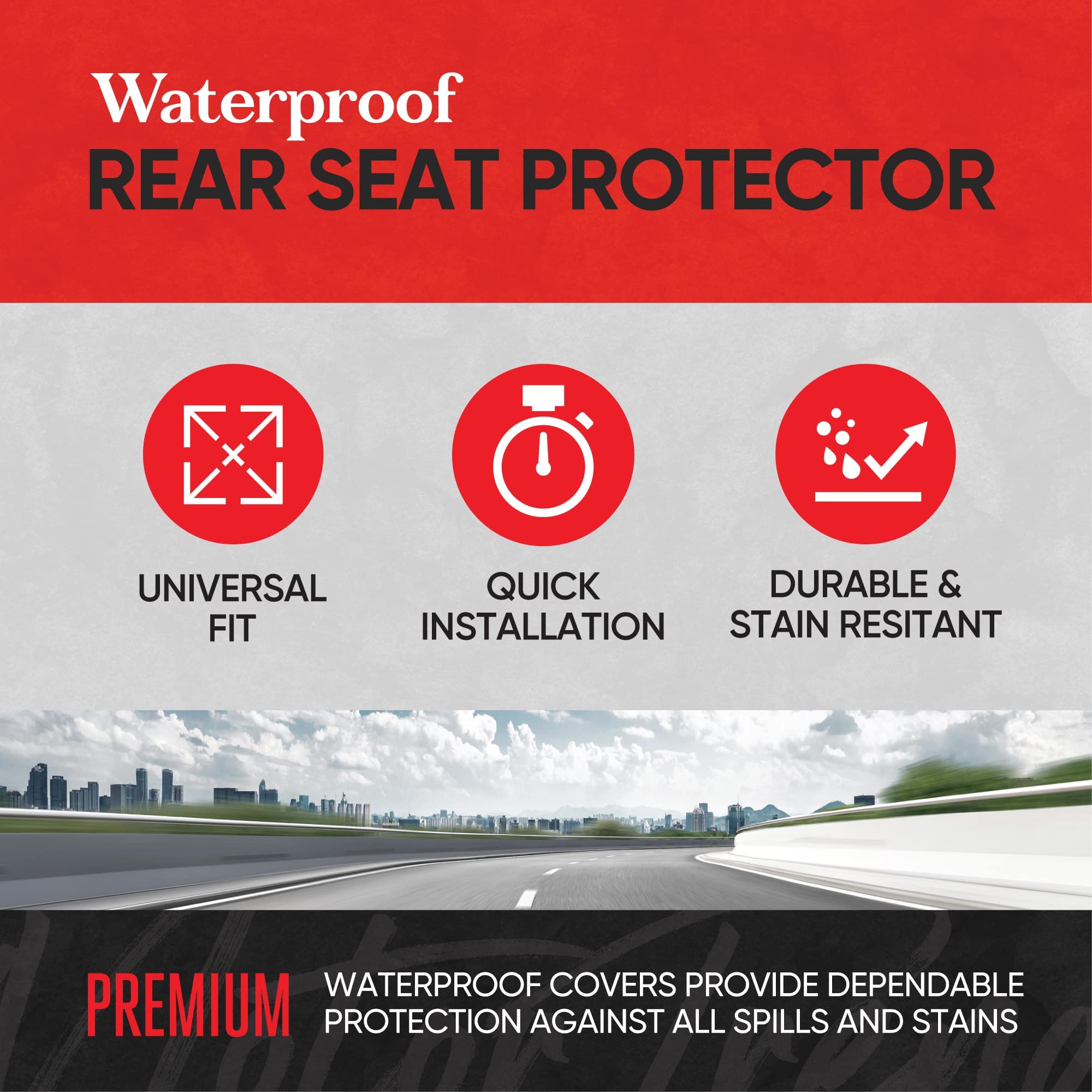 Motor Trend SpillGuard Neoprene Rear Seat Protector - Waterproof Bench Cover for Cars With Gray Stitching, Padding for Kids & Do