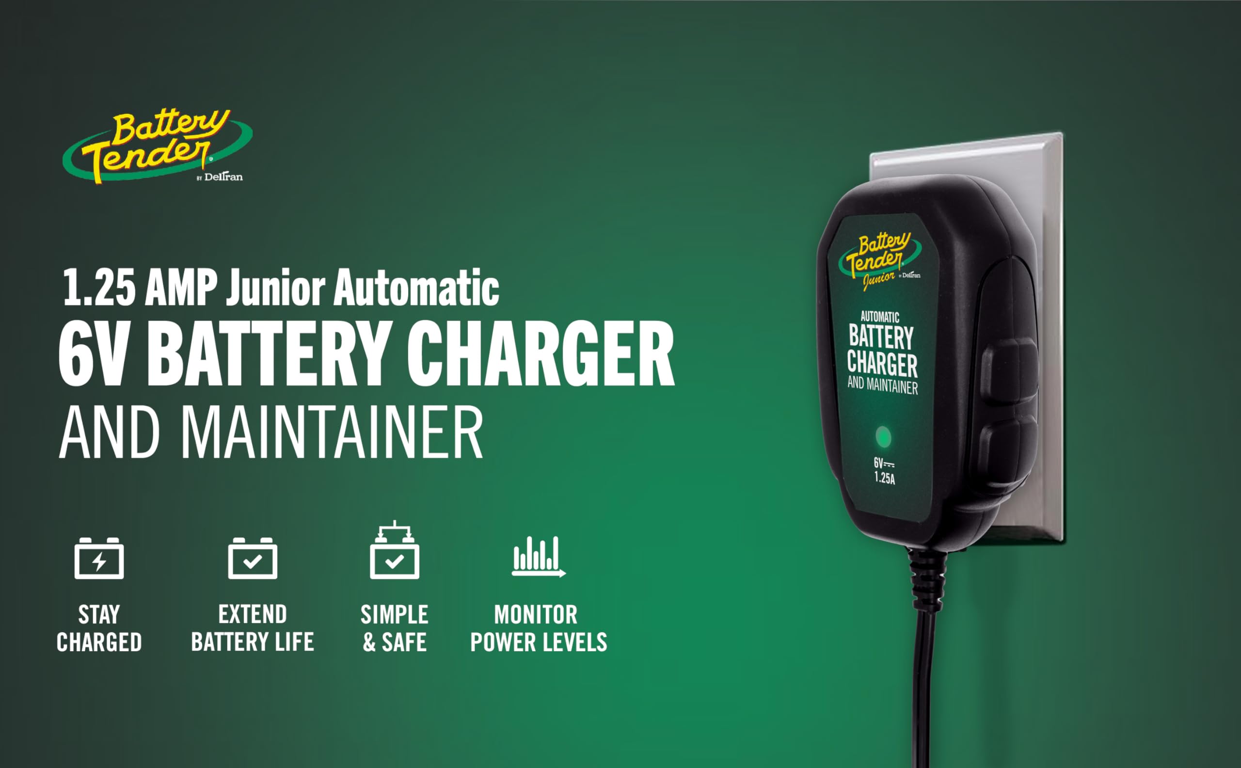 Battery Tender Junior 6V, 1.25 Amp Battery Charger And Maintainer: Fully Automatic 6V Automotive Battery Charger For Cars, Motor