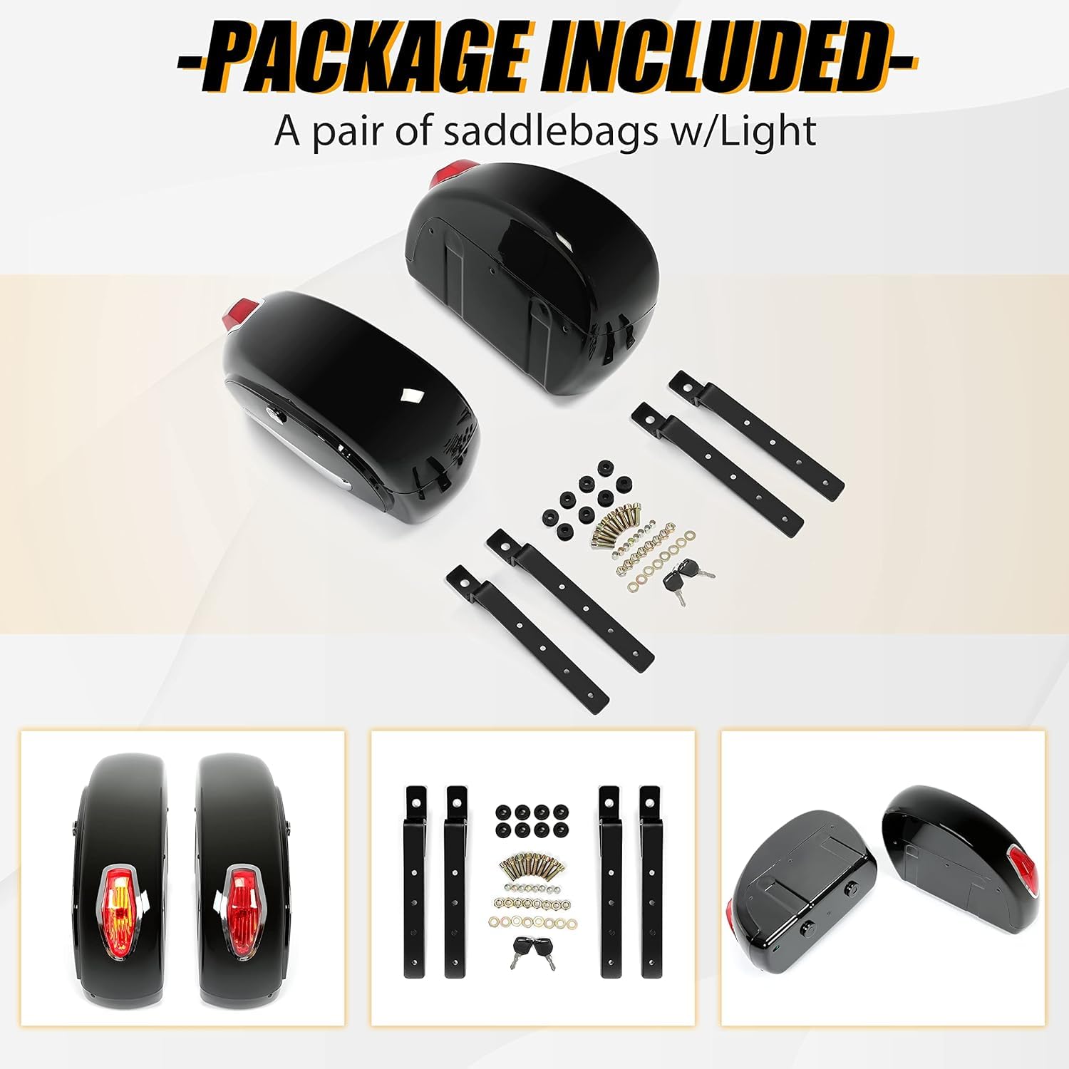 ECOTRIC Motorcycle Saddlebags W/Lock & Lights 36L Pair Compatible with Honda Yamaha Harley Sporster Softail Suzuki Kawasaki Univ