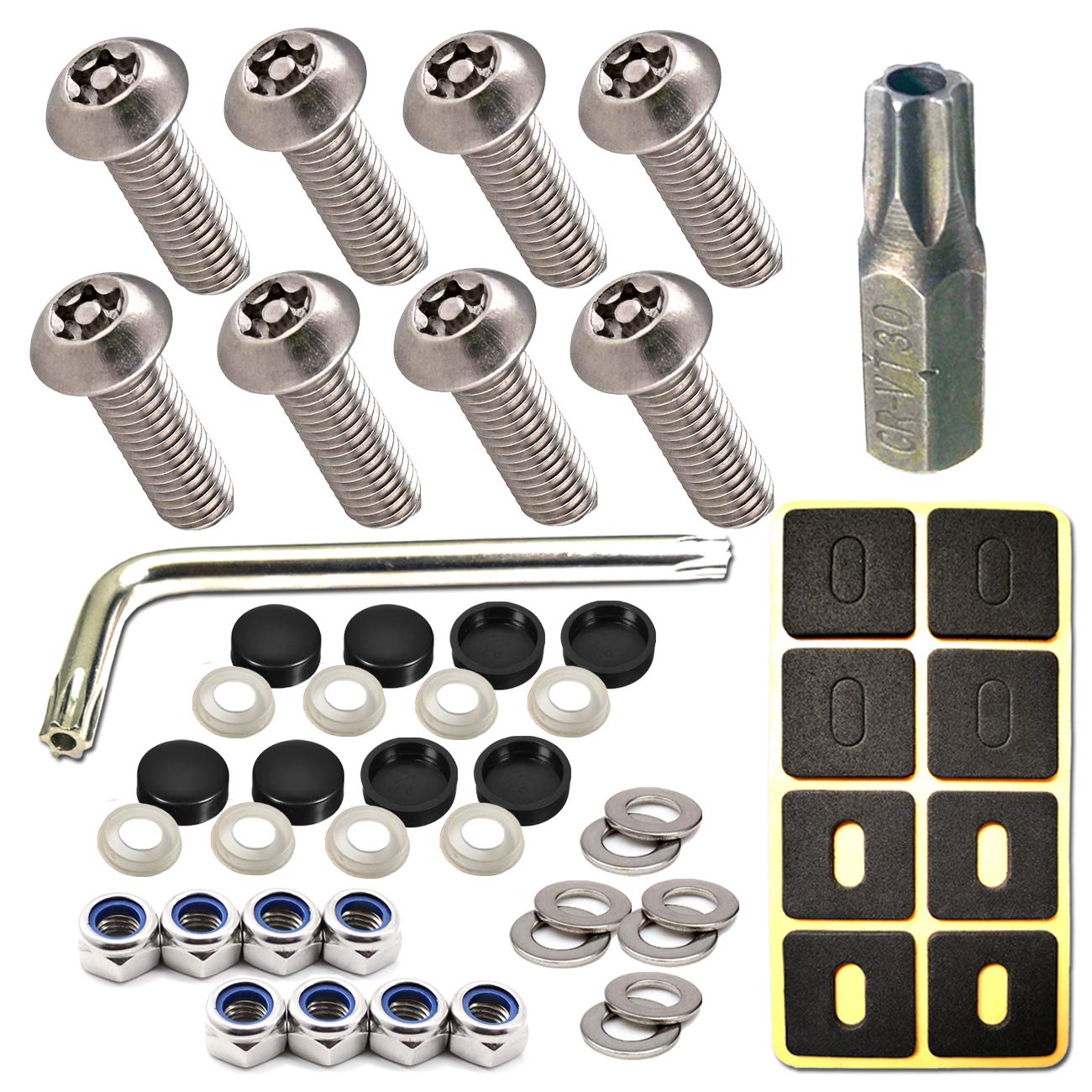 Zxfoog License Plate Screws Anti Theft- 8 Pc Button Head Torx M6 3/4 Stainless Steel Tamper Proof Machine Car Tag Bolt For License Plate Frame Holder Cover, Security Fastener Hardware And Black Caps