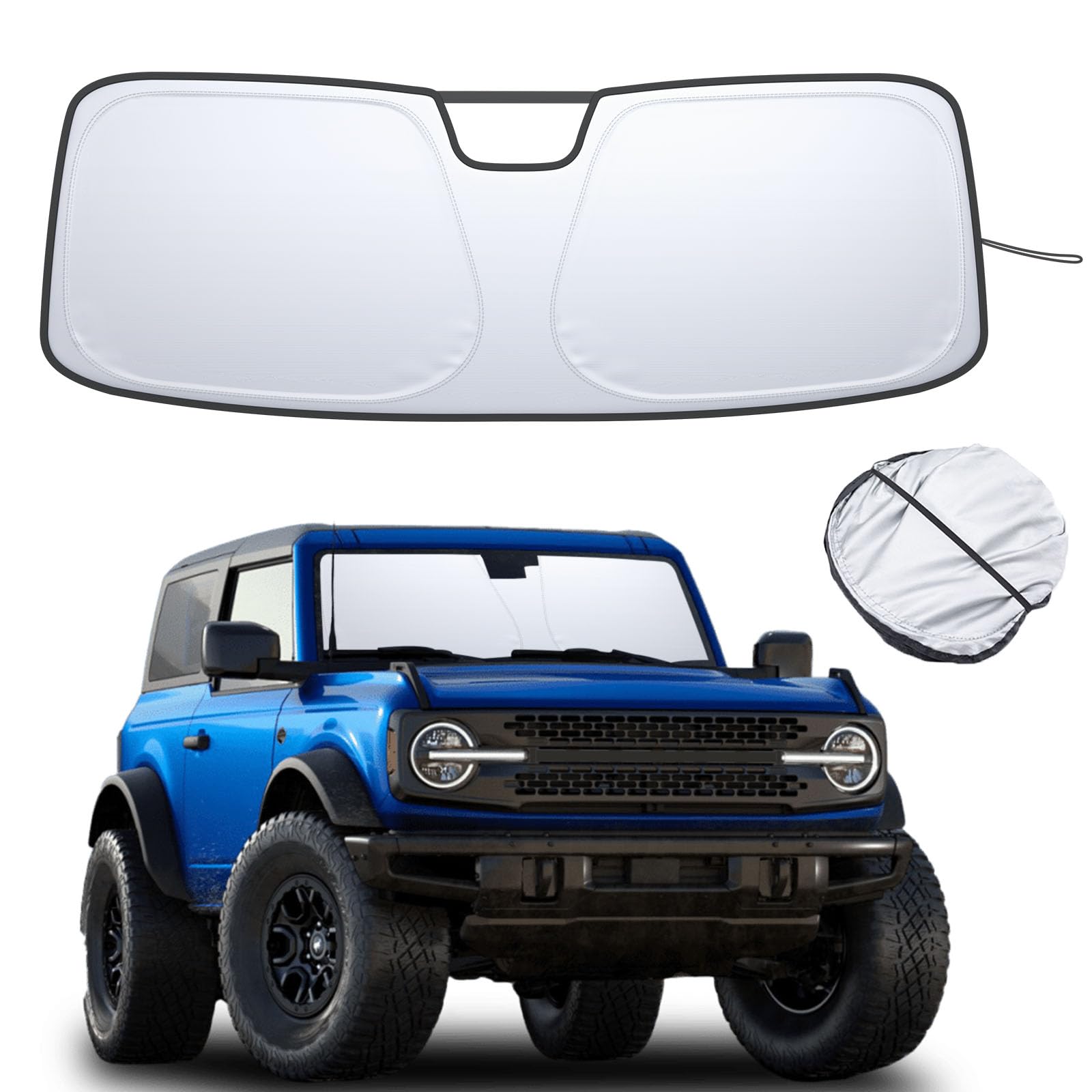 TOPINSTALL Foldable Windshield Sunshade Compatible with Ford Bronco 2/4-Door 2021-2025, Front Window Sun Protector with Storage 