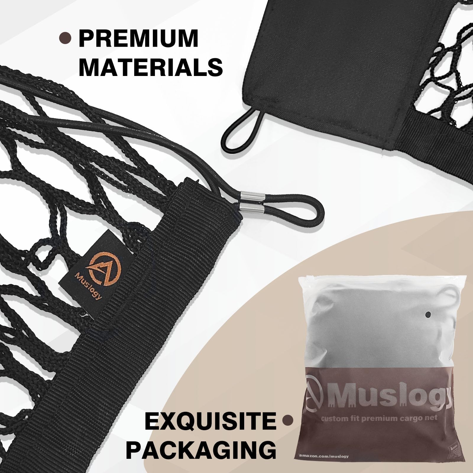 Muslogy Truck Bed Cargo Net for 2023+ Chevrolet Colorado & GMC Canyon, Black, Heavy Duty with Carabiners, Model MUS-CARGO NET-1