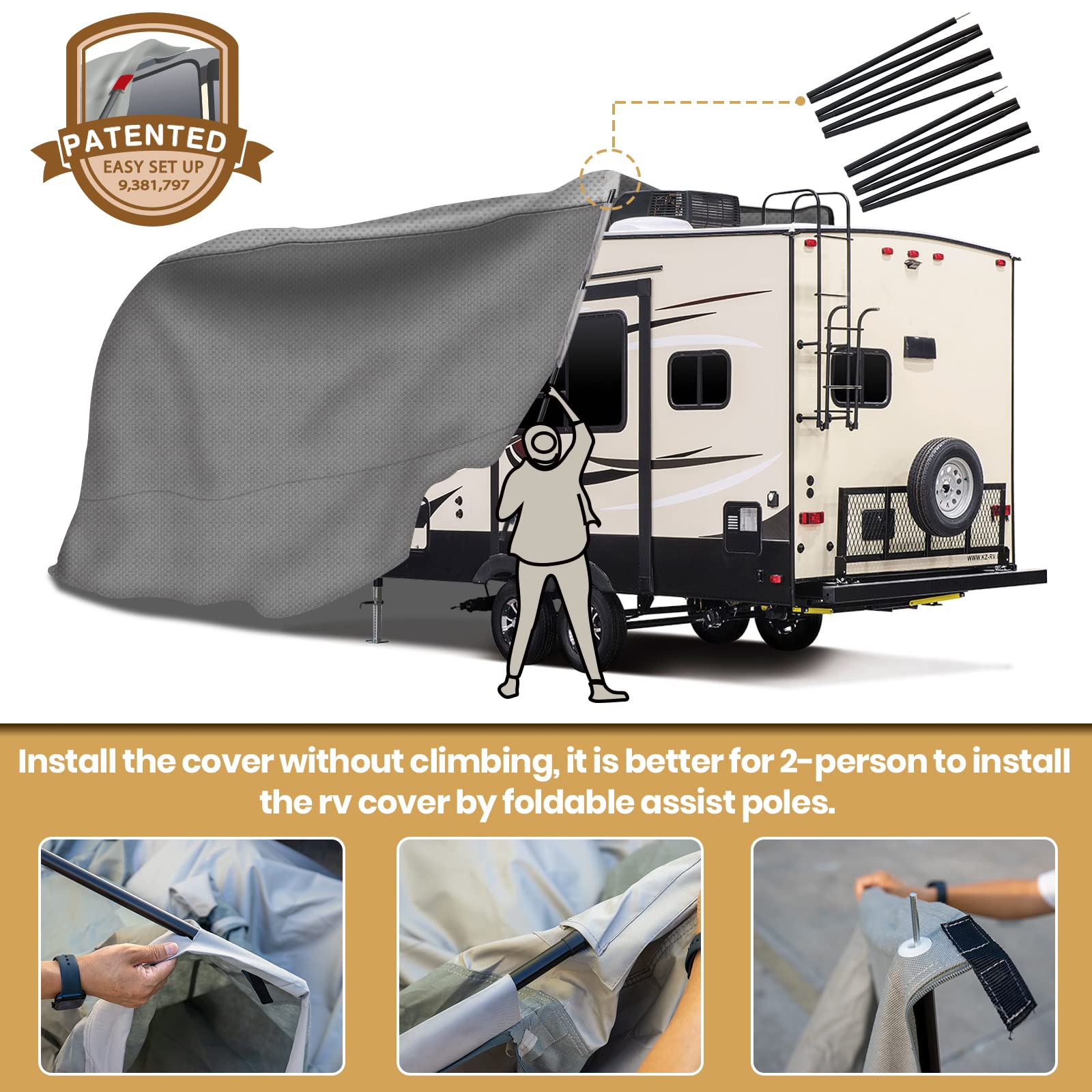 Leader Accessories Easy Setup 5Th Wheel Rv Covers Fits 26'-29' Motorhome Thick 5 Layers Anti-Uv Top, Windproof Camper Cover With 2 Assist Poles