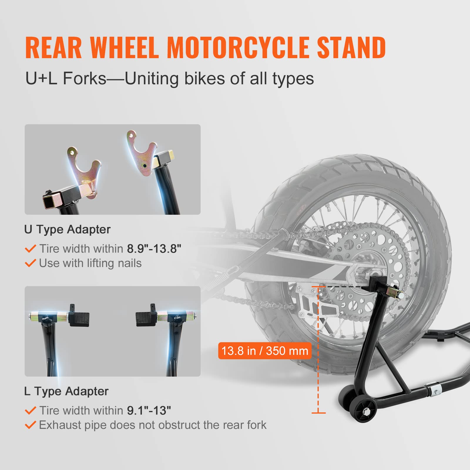 VEVOR Motorcycle Stand Lift - 850lbs Front & Rear Combo, Steel, Black, Model TD-003-05FR, Compatible with Yamaha, Honda, Kawasaki, Suzuki
