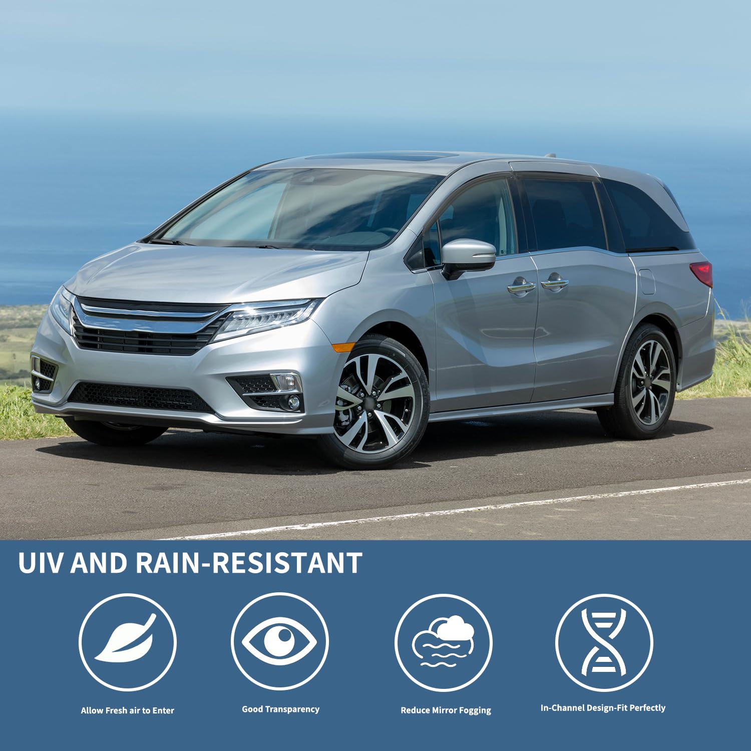 CHYKORLA 4PCS Rain Guards for Honda Odyssey 2011-2017, Black Acrylic Window Visors, Front & Rear Wind Deflectors