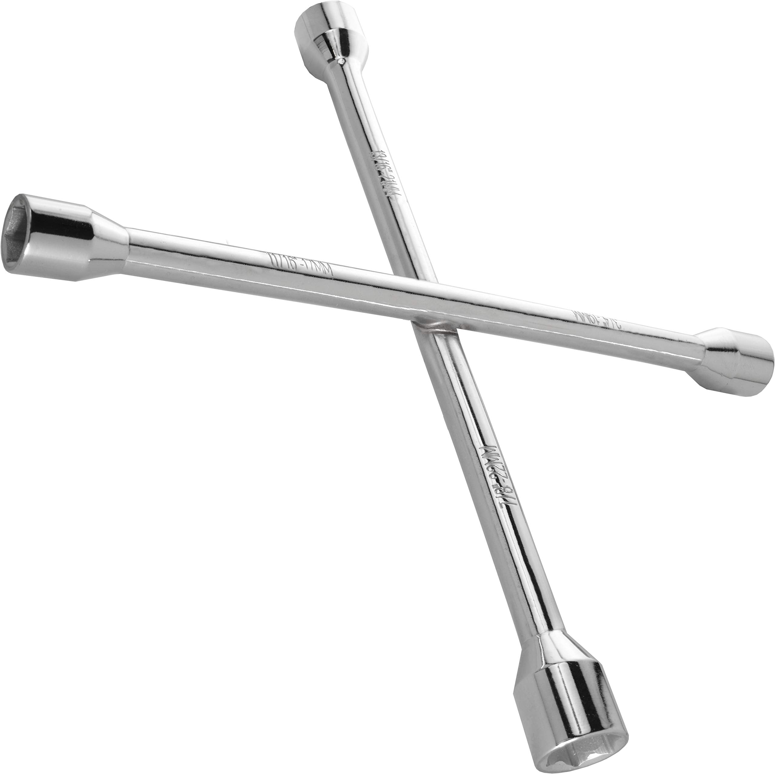 EPAuto 14" Heavy Duty Universal Lug Wrench, 4-Way Cross Wrench, Chrome, Carbon Steel, Model ST-001-1