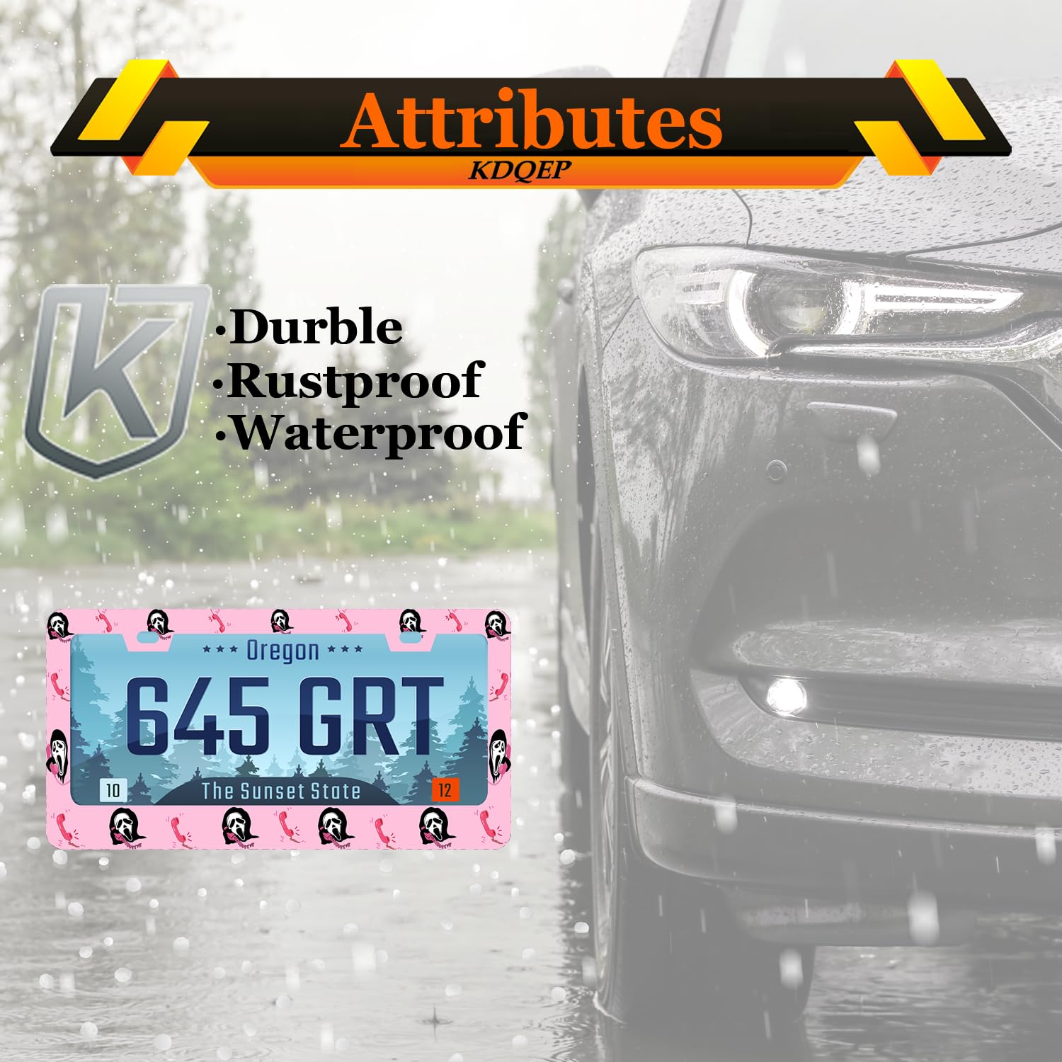 Kdqep Ghost Skull Face License Plate Frame,Horror Cool Cute Halloween License Plate Frame,Rust-Proof Waterproof Stainless Steel