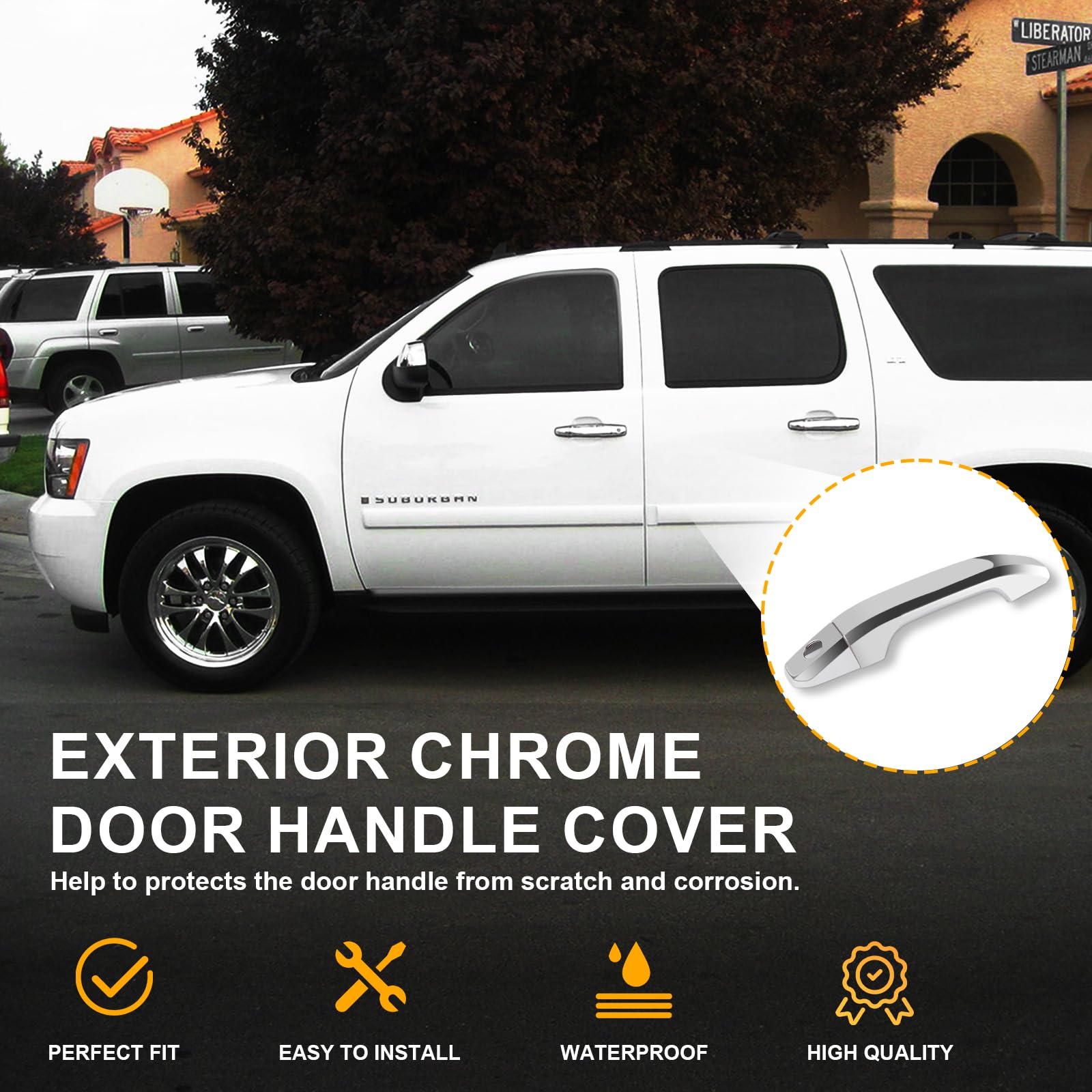 Tutor Auto Chrome Door Handle Covers Compatible with Chevrolet Silverado Tahoe Suburban Avalanche, GMC Yukon Sierra, Cadillac Es