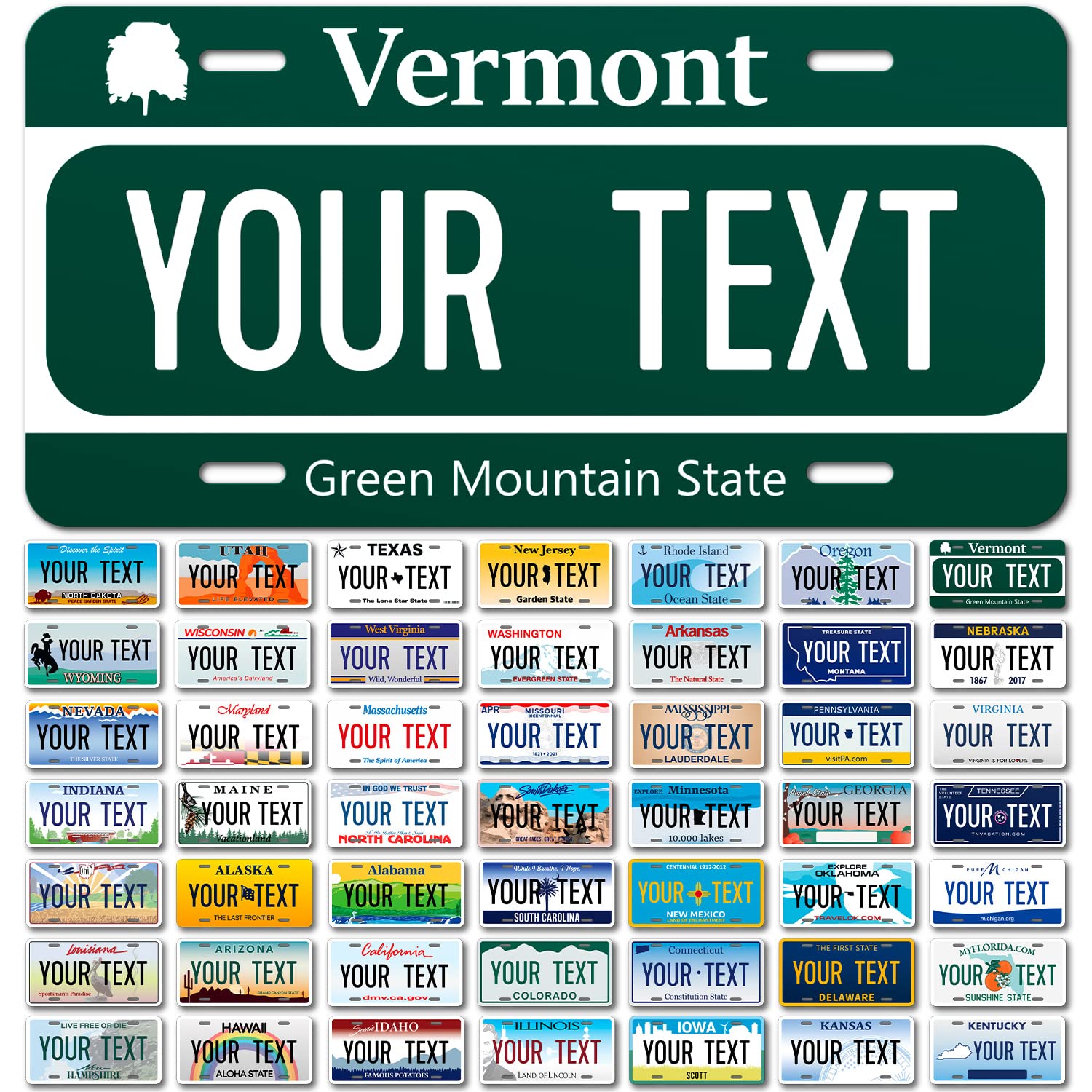 Custom Vermont License Plate, Personalized 50 States Fake License Plate For Front Of Car Sign 6X12 Inches, Rust Free .040 Aluminum, Fade Resistant, Made In Usa By Sigo Signs