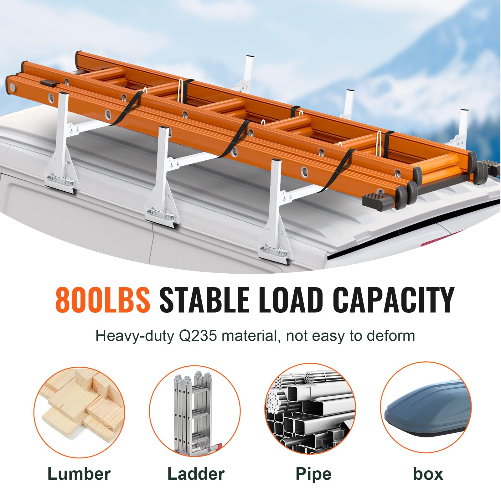 VEVOR Roof Ladder Rack, 59 Adjustable, 800 lbs Capacity Heavy-Duty Steel for Vans - Drilling Rack for Chevrolet Express 1500 2