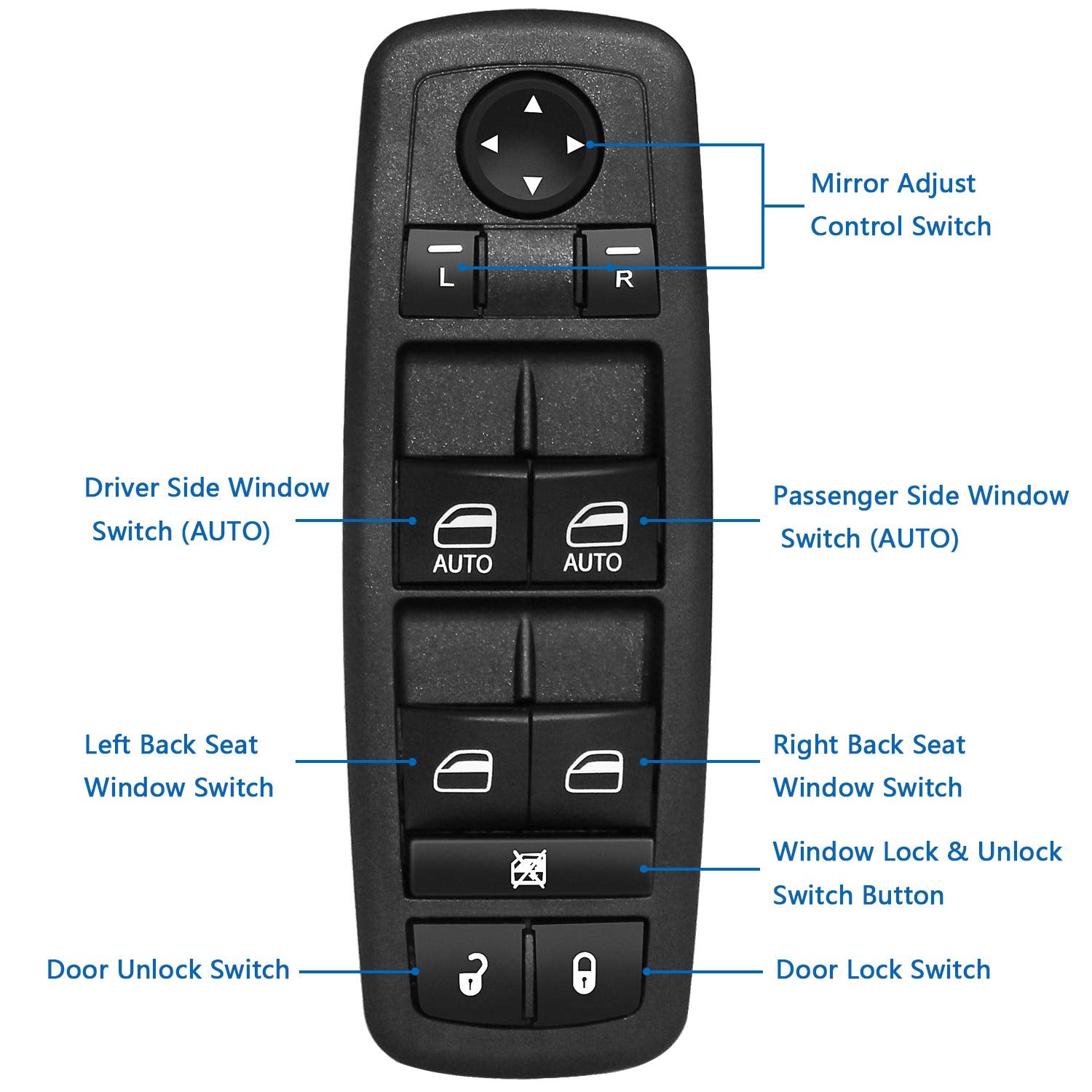 Front Driver Side Power Master Control Window Switch Compatible For 2009-2012 Dodge Ram 1500 2500 3500 Oe Replace # 4602863Ad 4602863Ab 4602863Ac 901-473