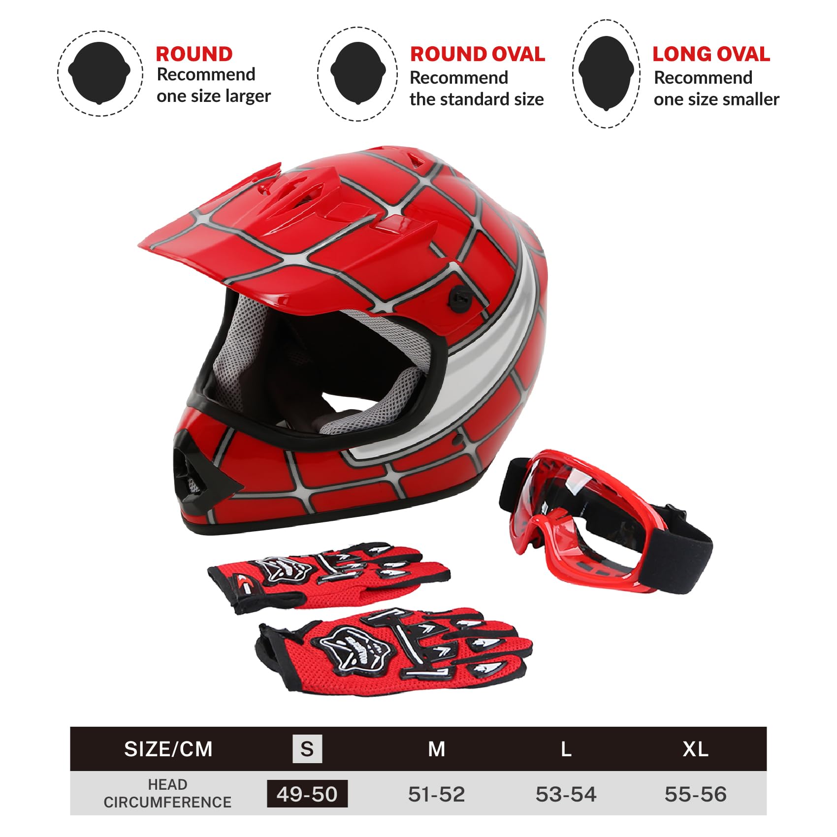 SLMOTO Dot Youth Kids Helmet Motocross Offroad Street Helmet Motorcycle Helmet Dirt Bike Motocross ATV Red Spider Design Helmet+