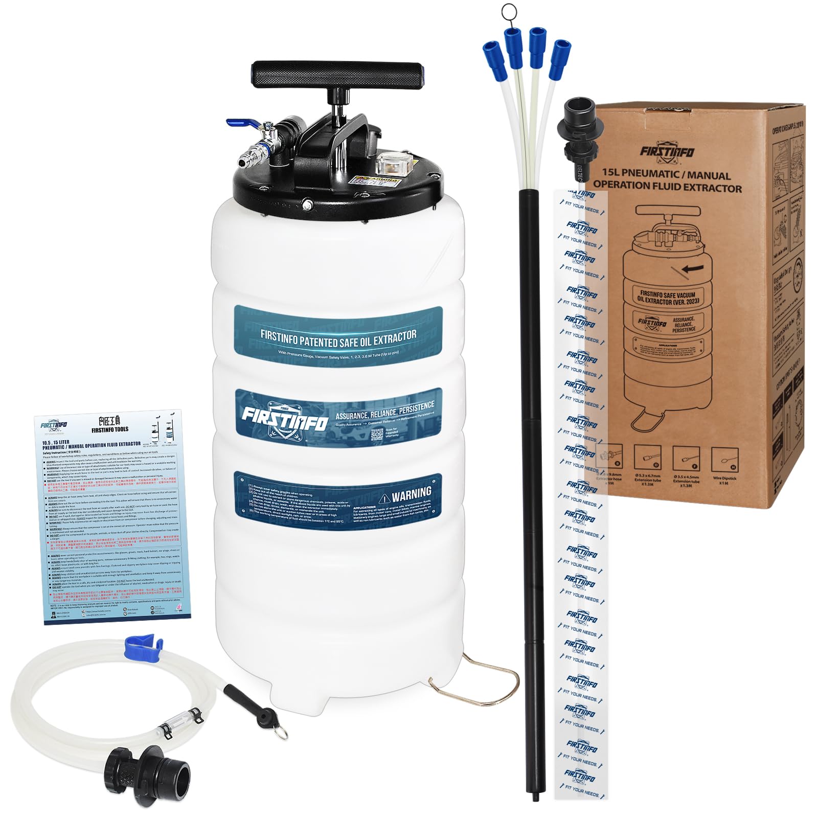 Firstinfo A1106Us Patented 15L Pneumatic/Manual Oil/Fluid Vacuum Extractor Pump For Automobile Fluids Evacuation W/Pressure Gaug